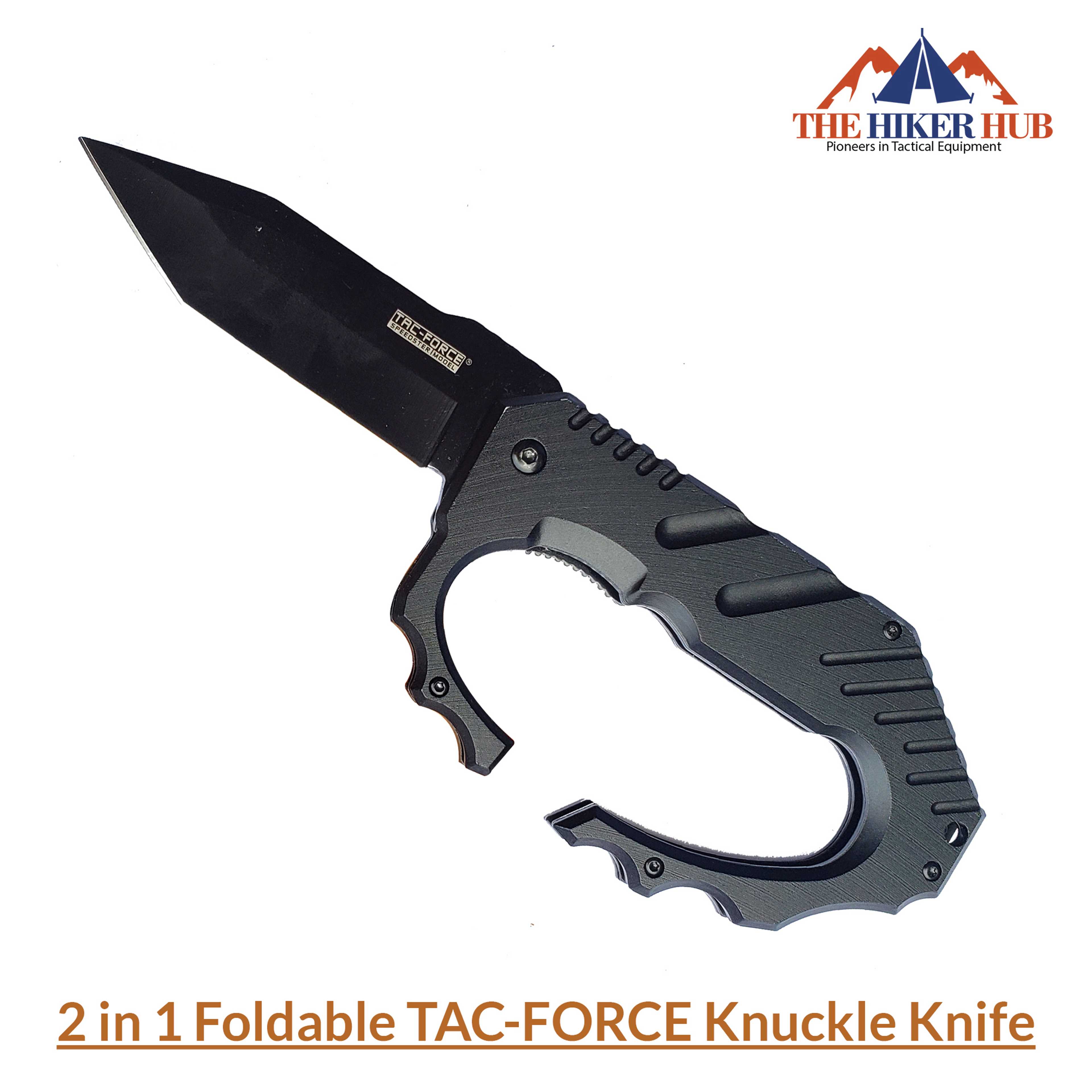 Tac-Force Speedster TF-750 brass knuckles with concealed knife in black steel.