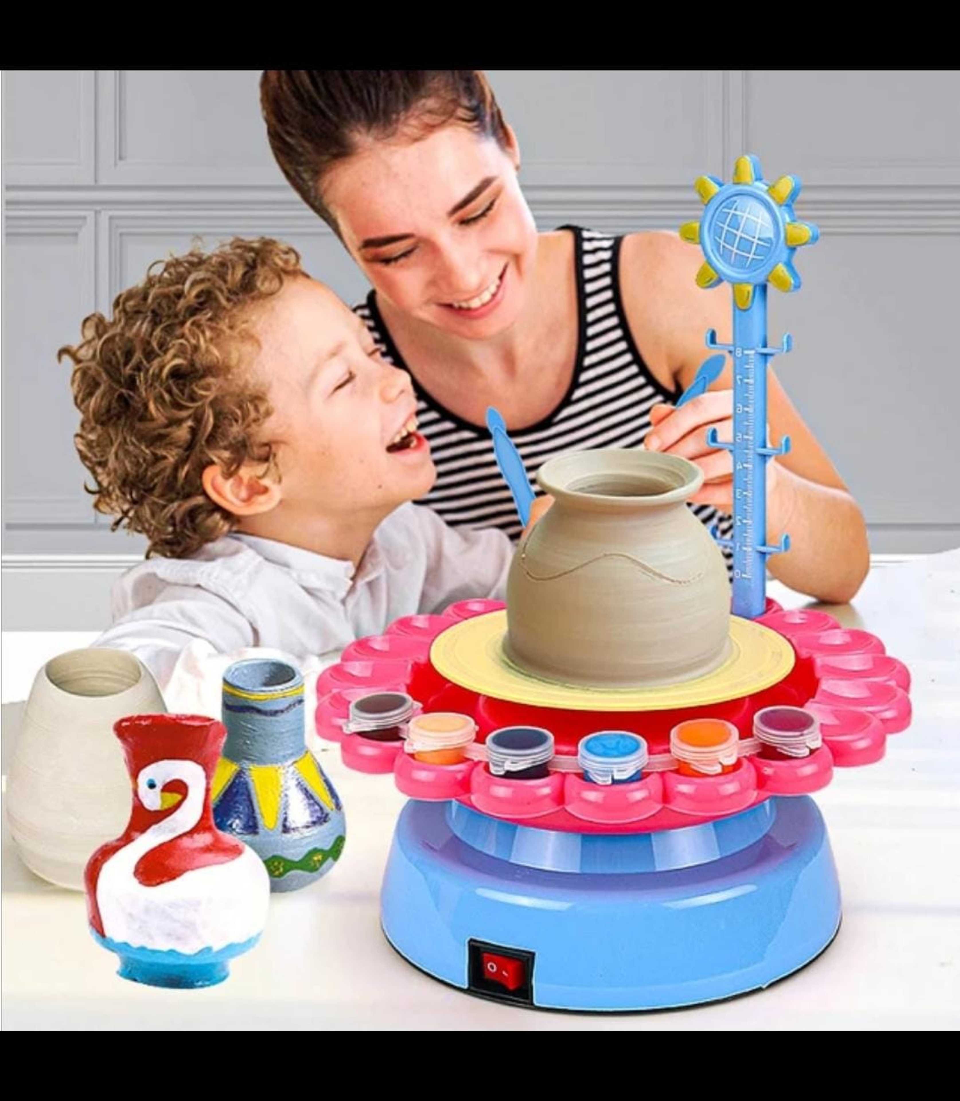 Sunflower Pottery Wheel,Electric Ceramic Wheel Machine DIY Air Dry Sculpting Clay and Craft Paint kit for Kids,Ceramic Machine with Air-Dry Clay