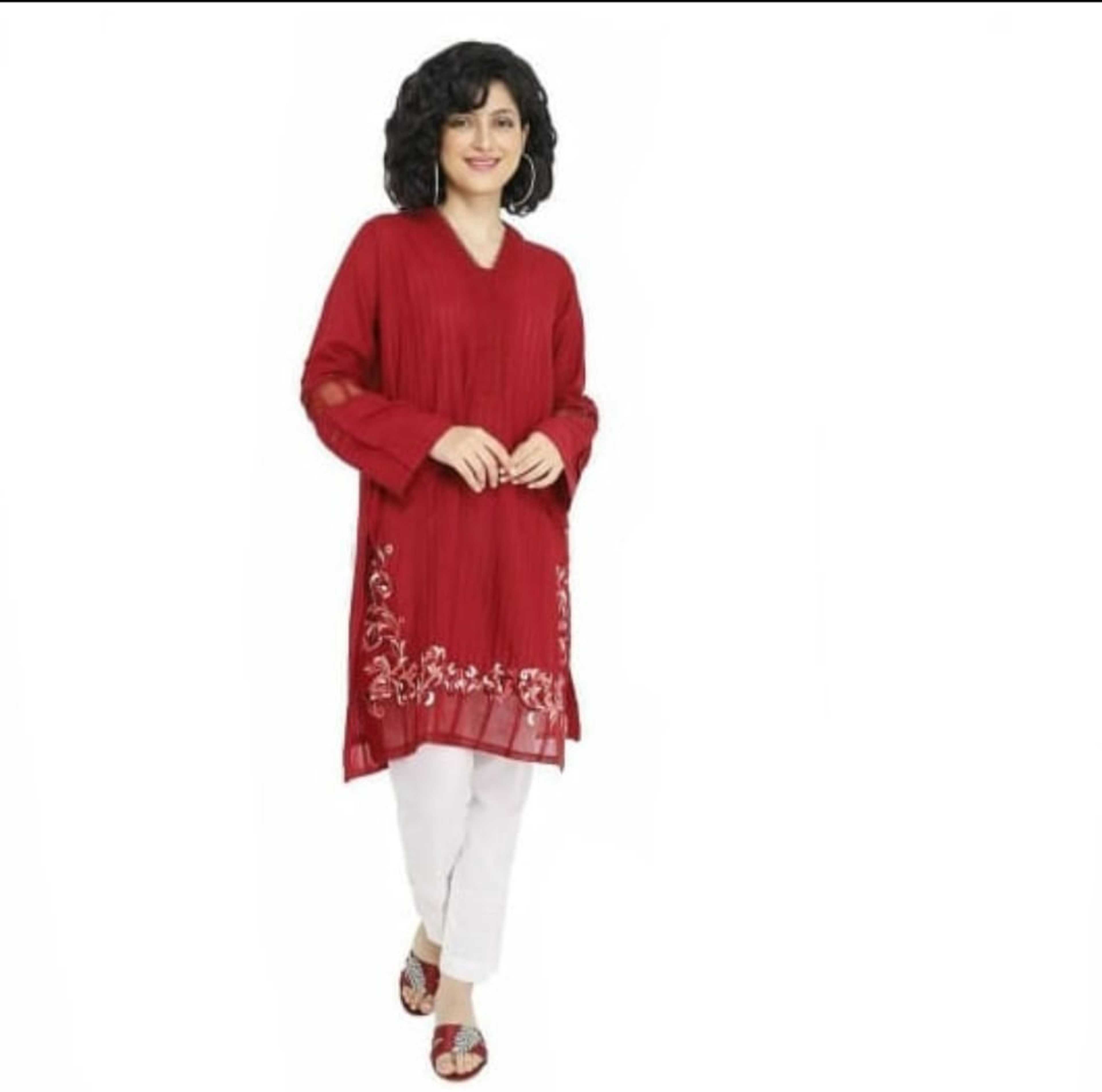 Red And White  Color Stylish Kurti For Girls - Product Main Image