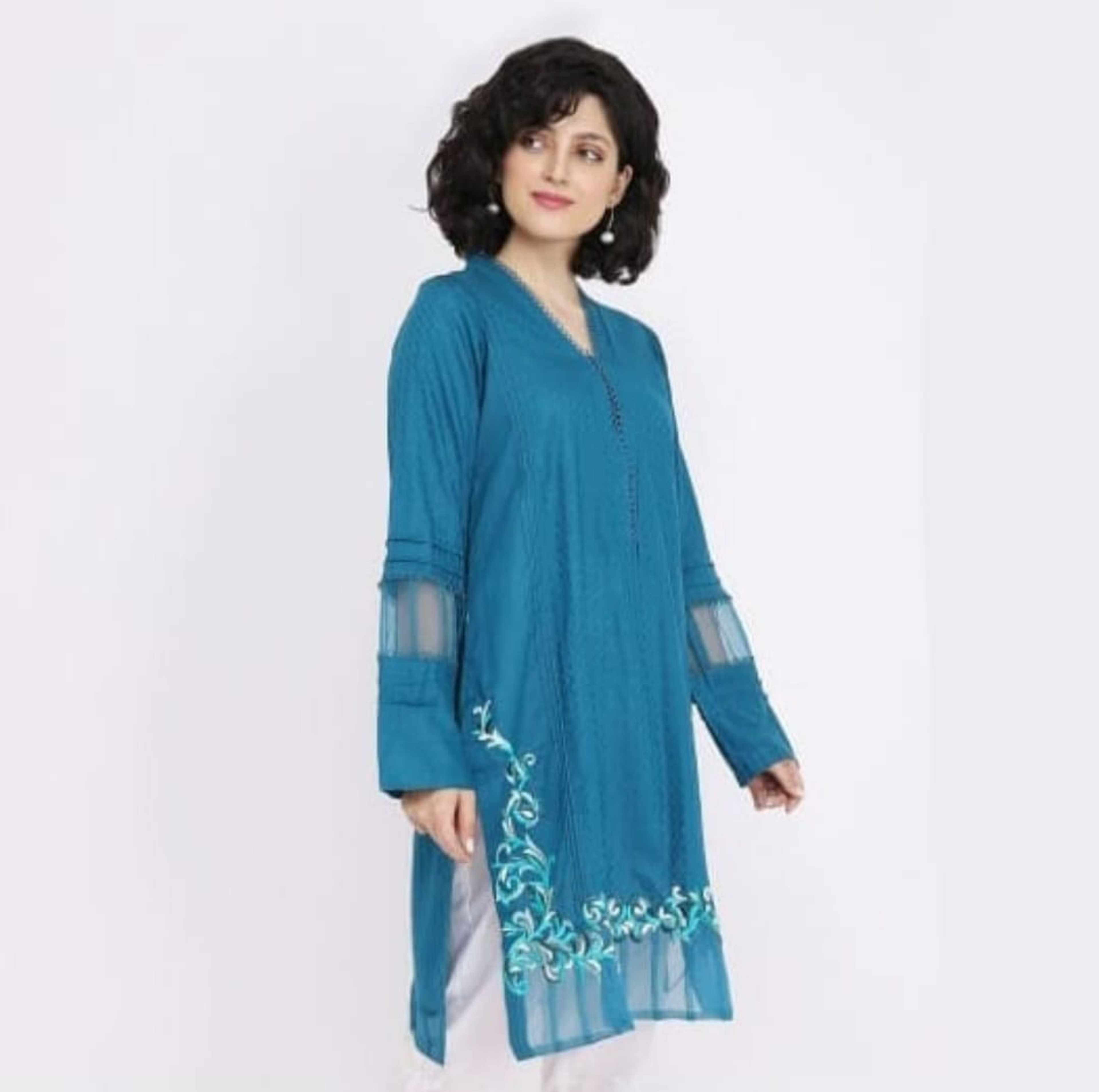 Dark ferozi Color Stylish Kurti For Girls - Product Main Image