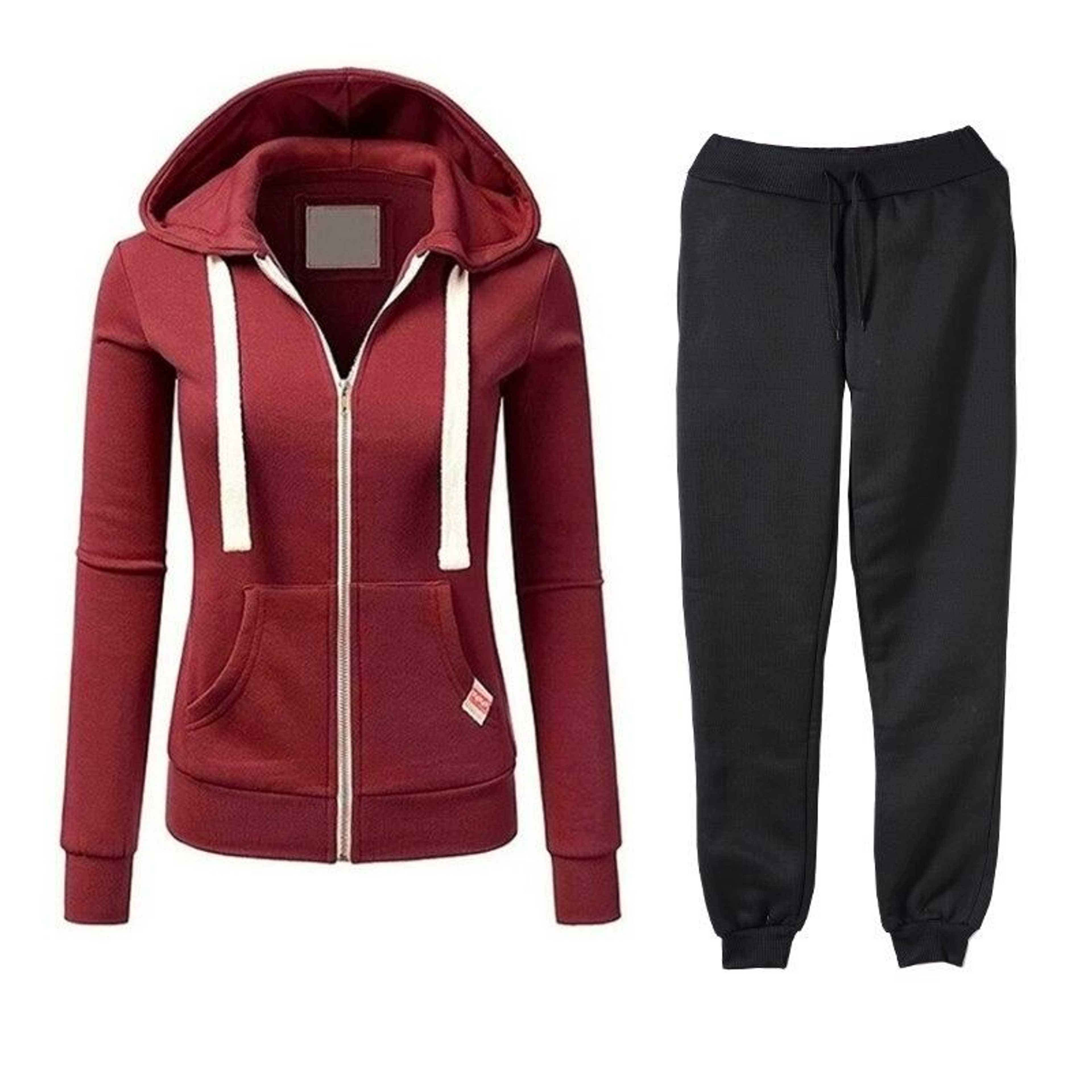 Track Suits For Womens With Zipper hoodie In Marron Color