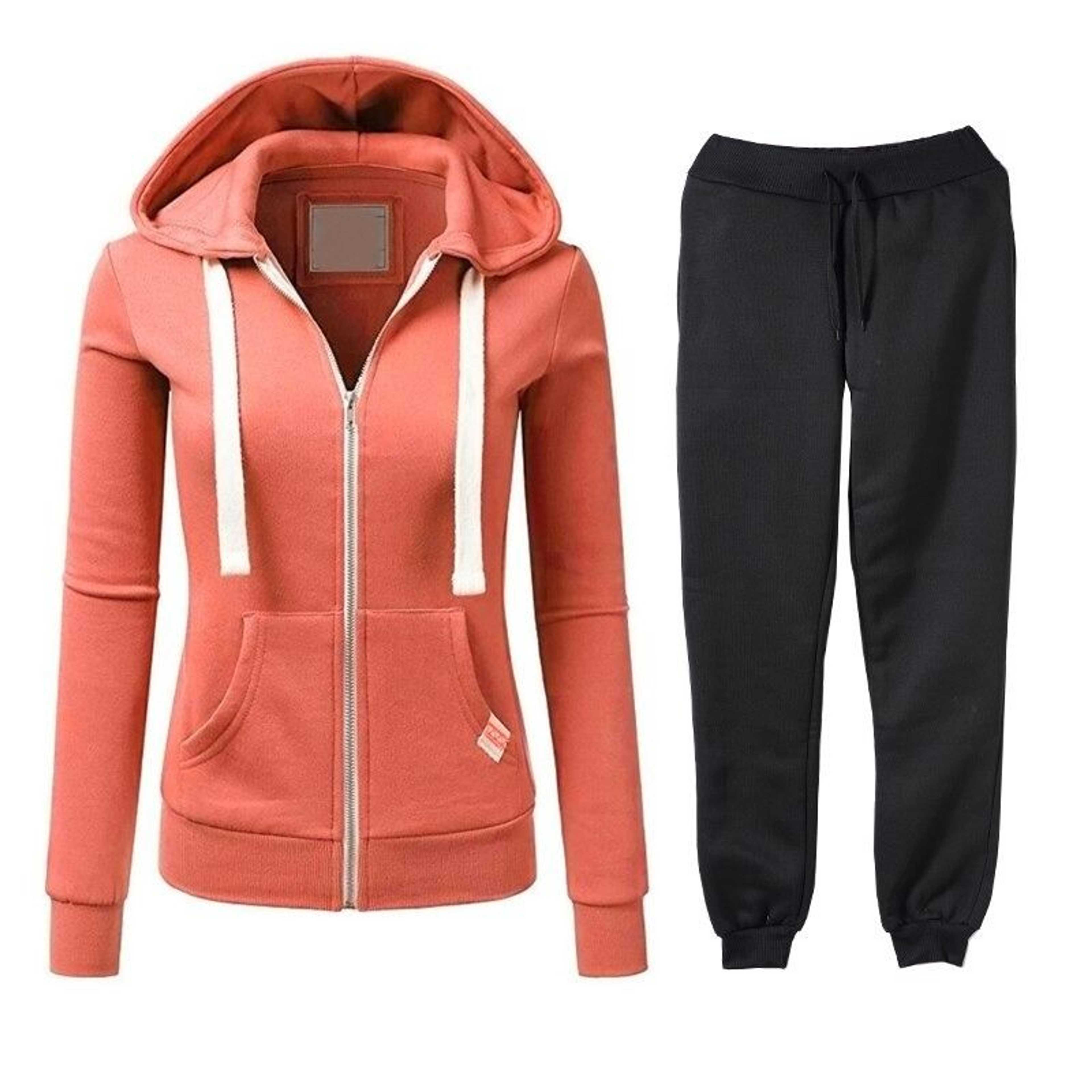 Track Suits for Women with Zipper Hoodie in Peach Color