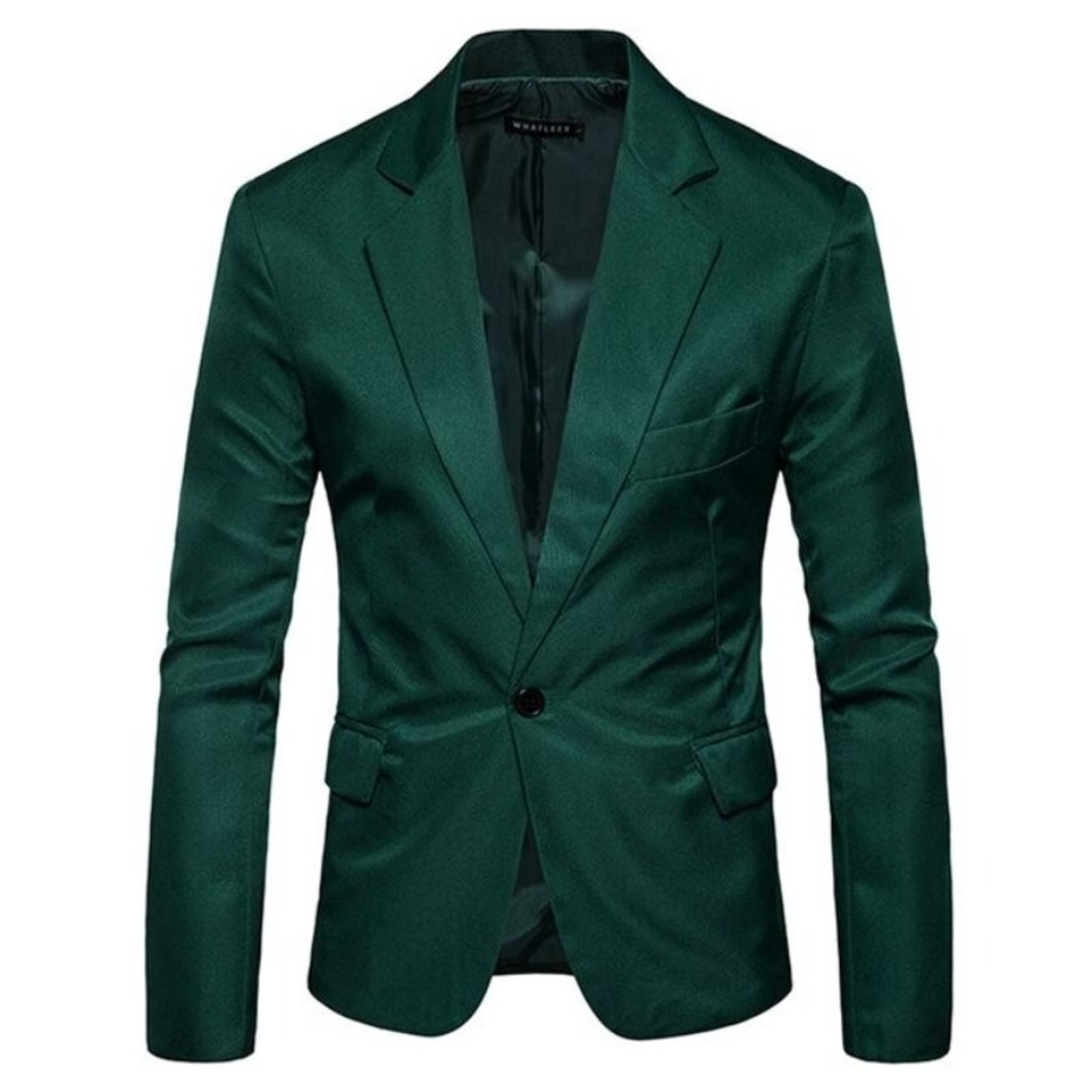 Bottle Green One Button Blazer For Mens