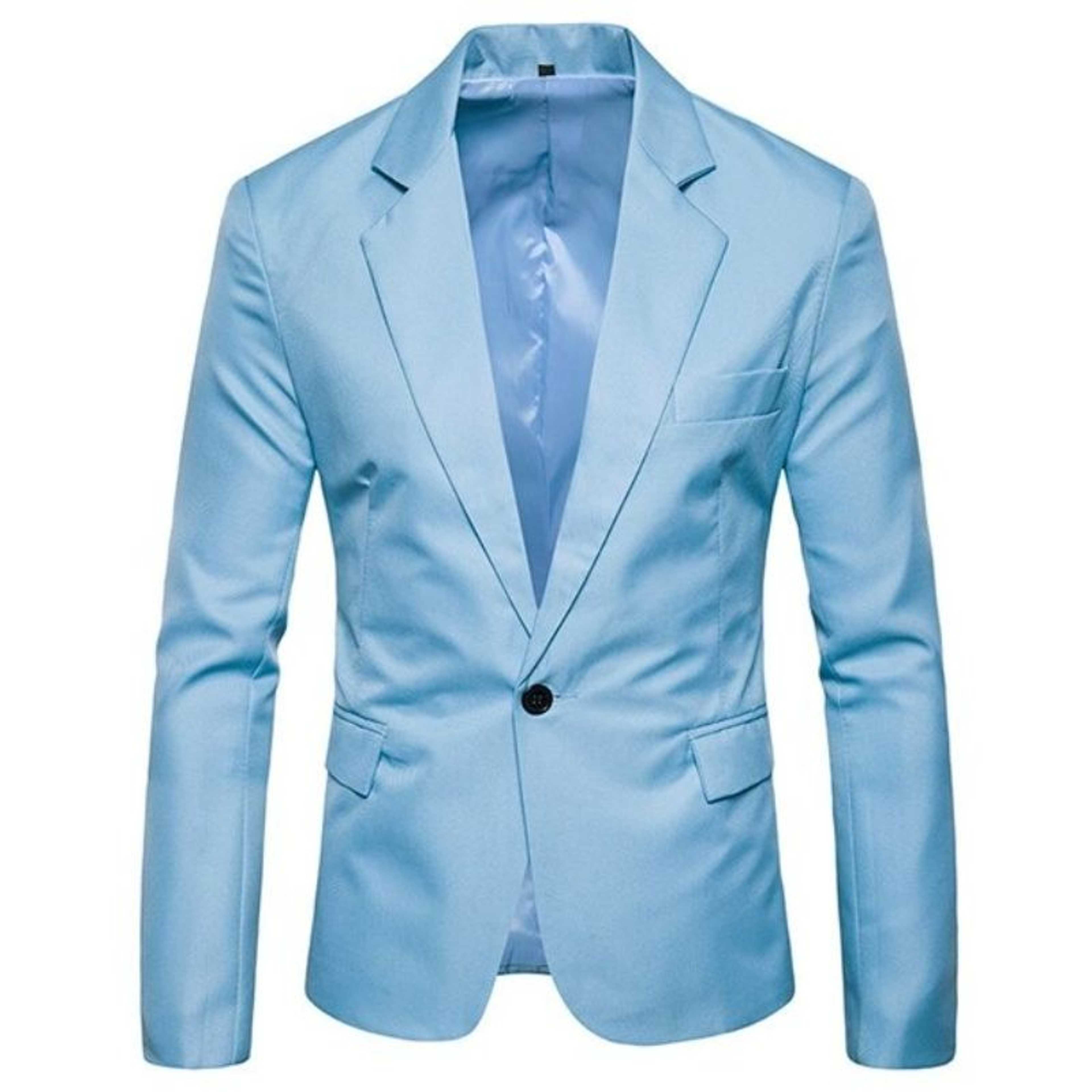 Sky Blue One Button Blazer For Mens