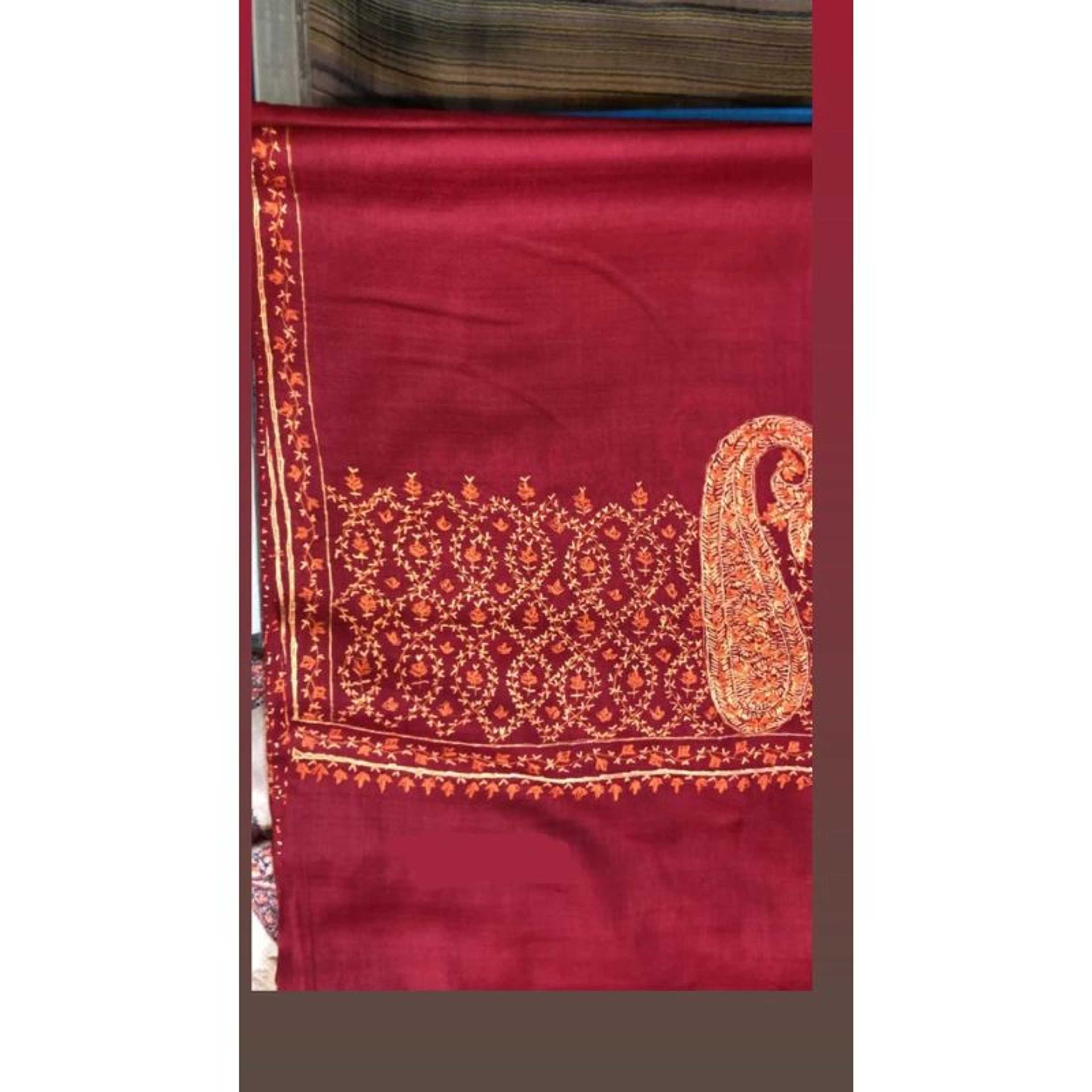 Red Color Stuff Pashmina shawl Imported Hand Embroidered