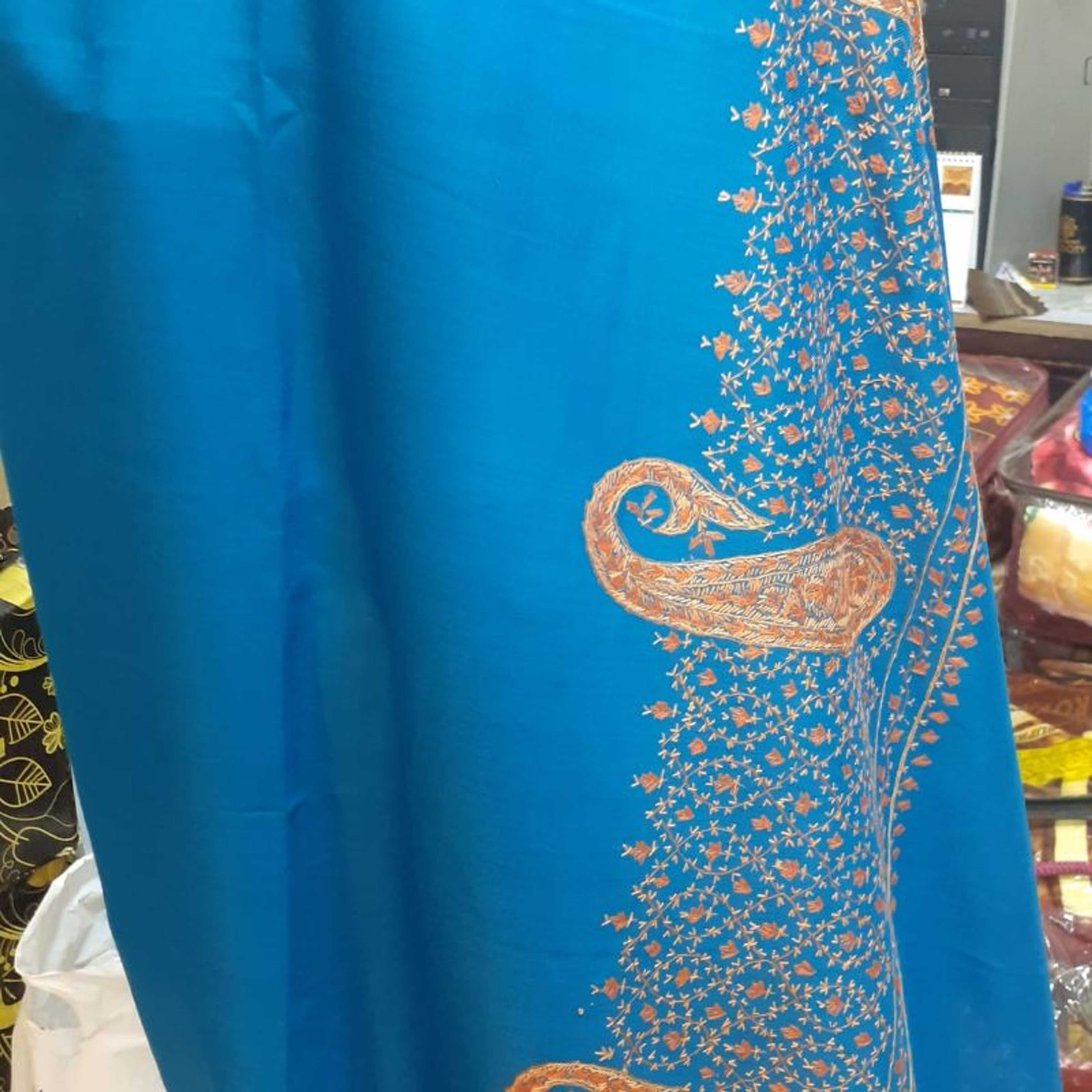  Blue Stuff Pashmina shawl Imported Hand Embroidered