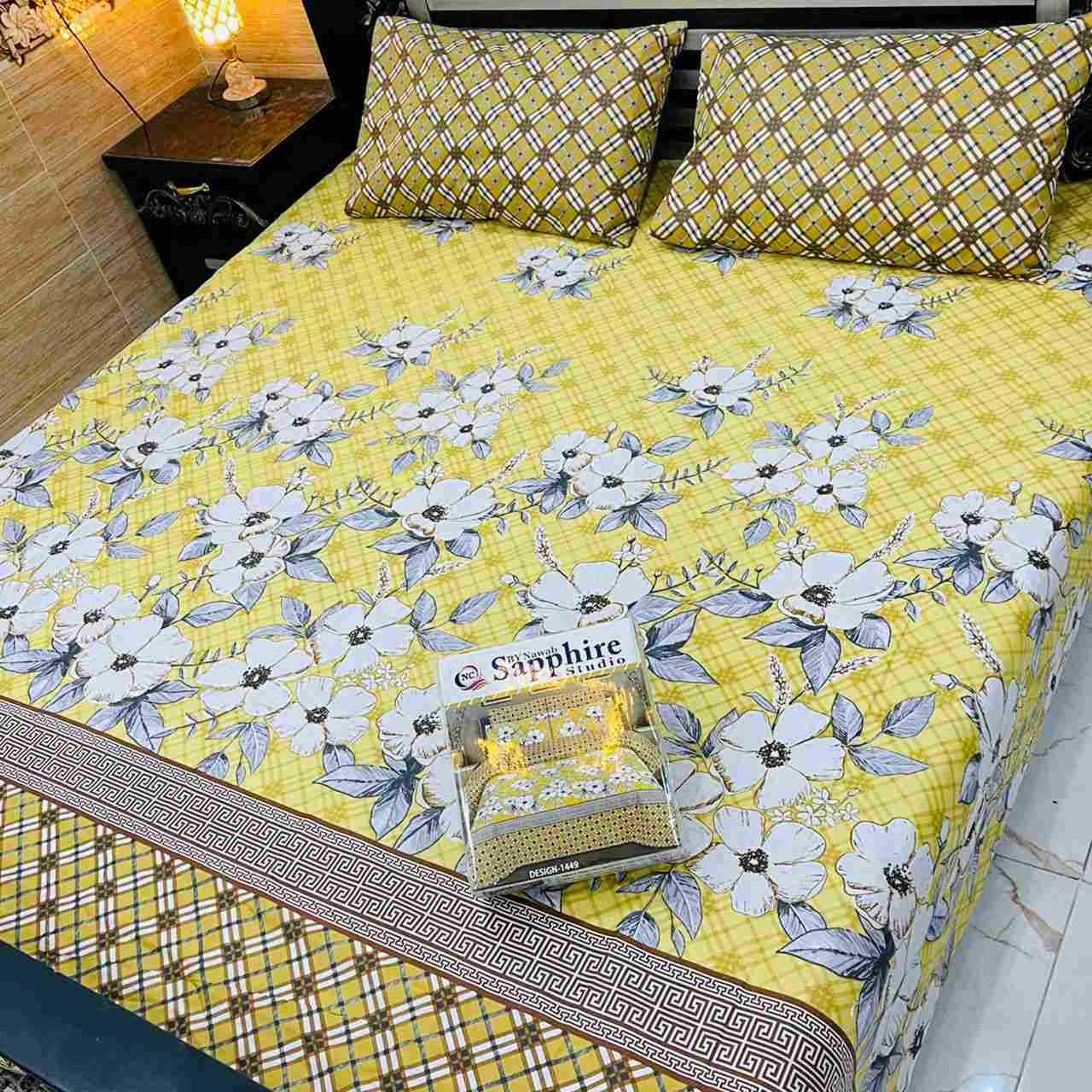 Pure Cotton 3Pcs Bedsheet Collection - Lime Yellow Color