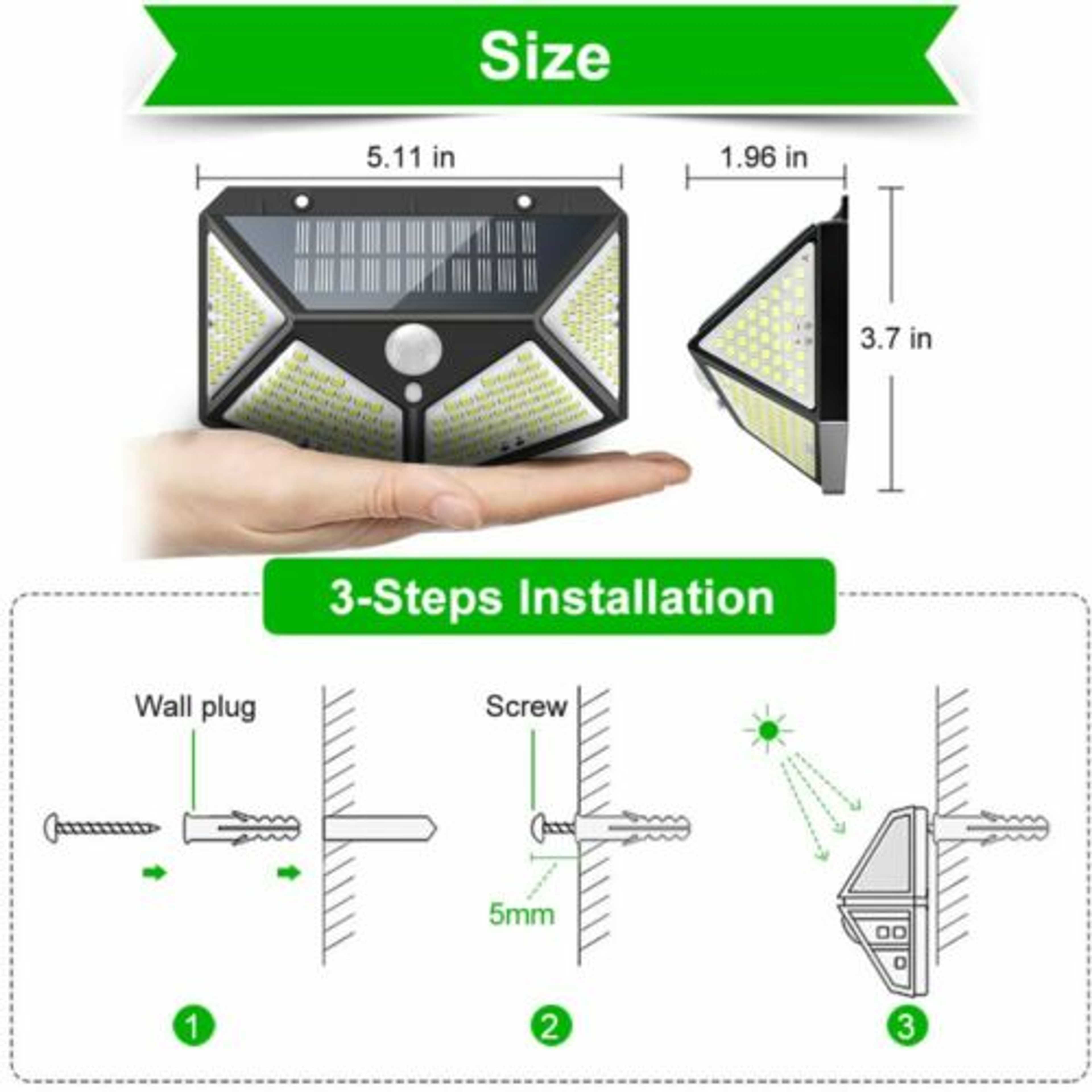 Solar Lights Outdoor, Big size 114 LED Solar Motion Sensor Security Light, 2400mAh 270 Degree Lighting Angle with 3 Modes IP65 Waterproof Solar Powered Wireless Wall solar Light for Garden Patio Fence Garage Pathway