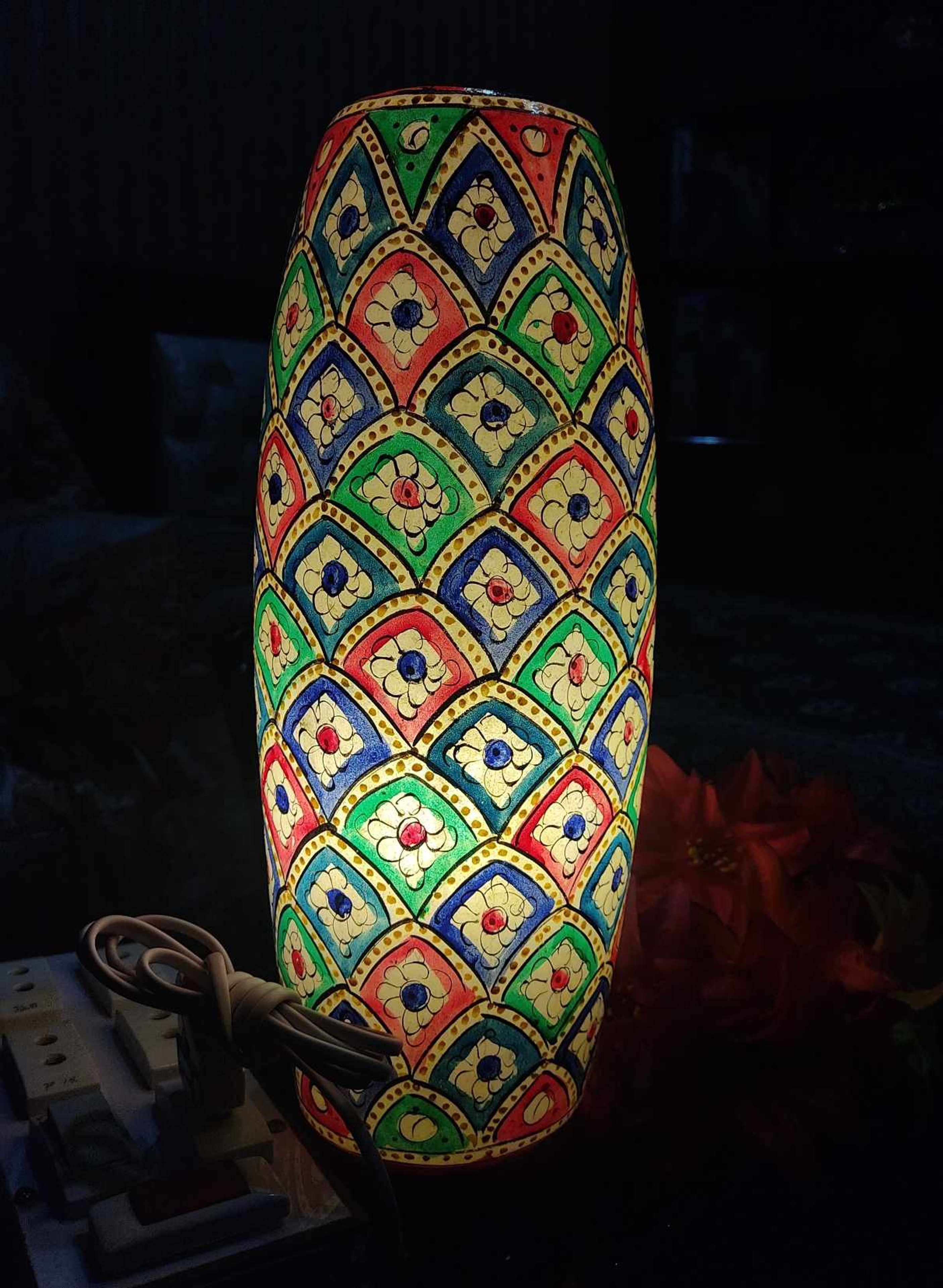 Hand Painted Uniform Pattern Camel Skin Table Lamp  - Product Main Image