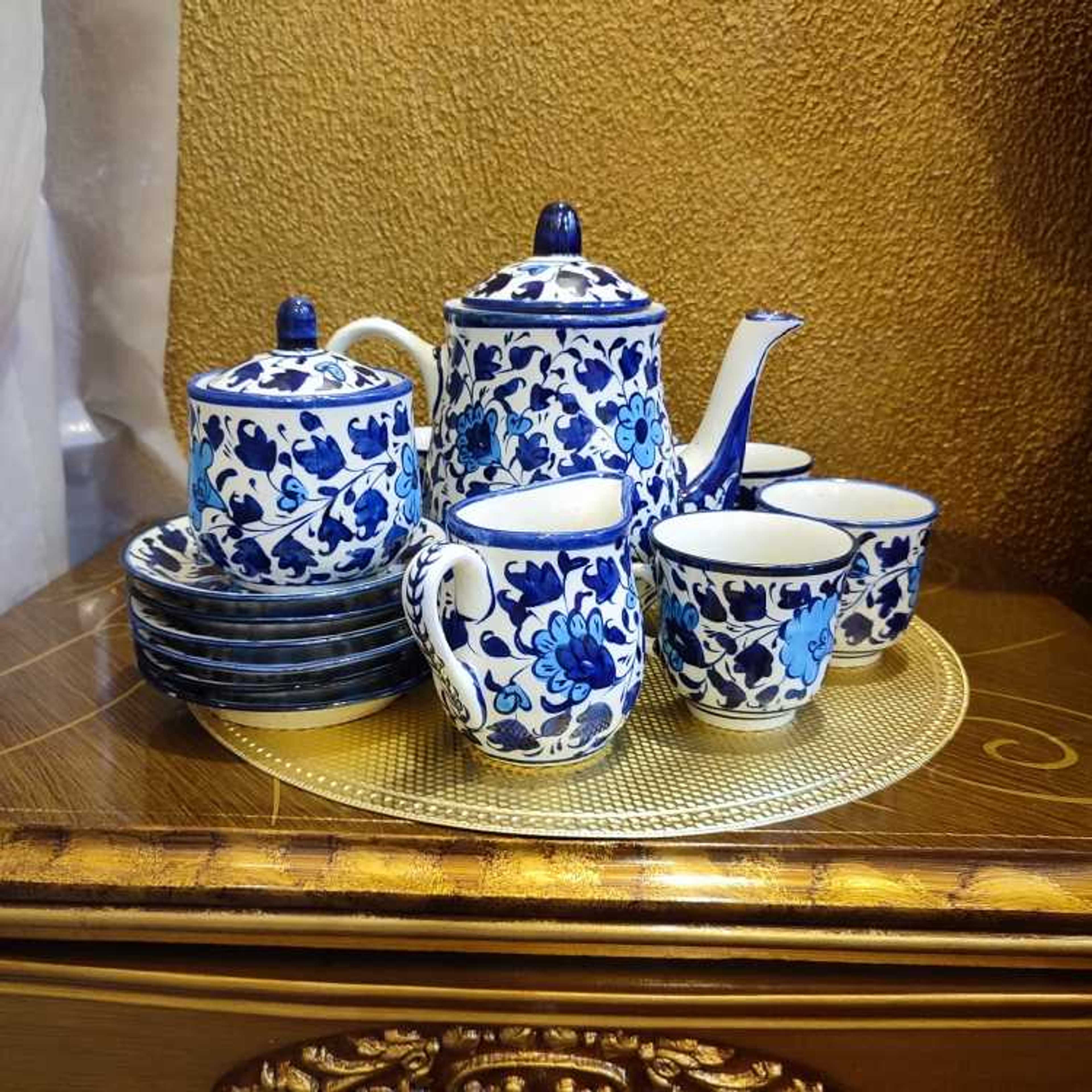 Blue Pottery Tea Set 