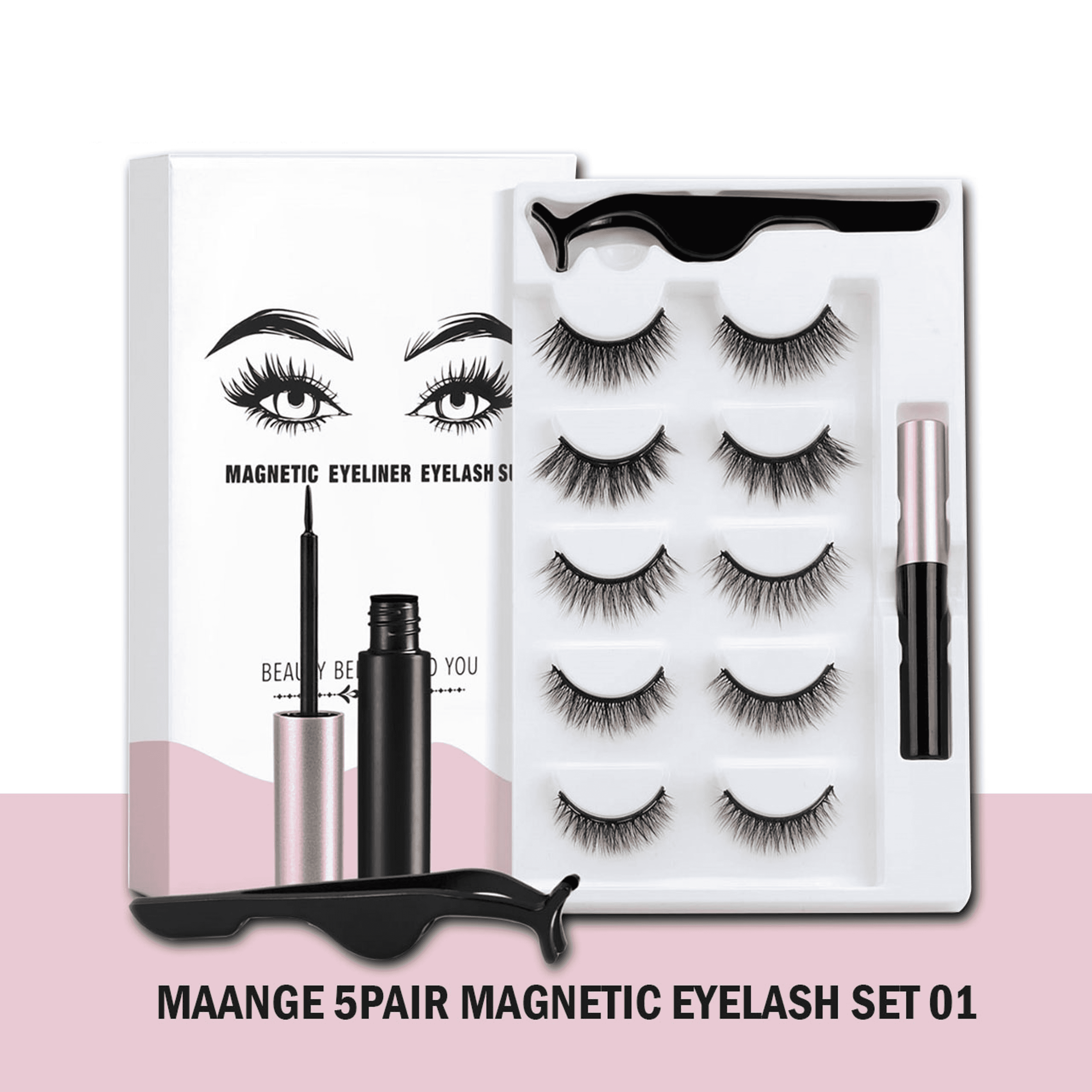 Magnetic Eyelashes, Magnetic lashes, Magnetic Eyelash kit, Magnetic Eyeliner with Magnetic False Lashes Natural Look-No Glue Needed (5-Pairs) - Product Main Image