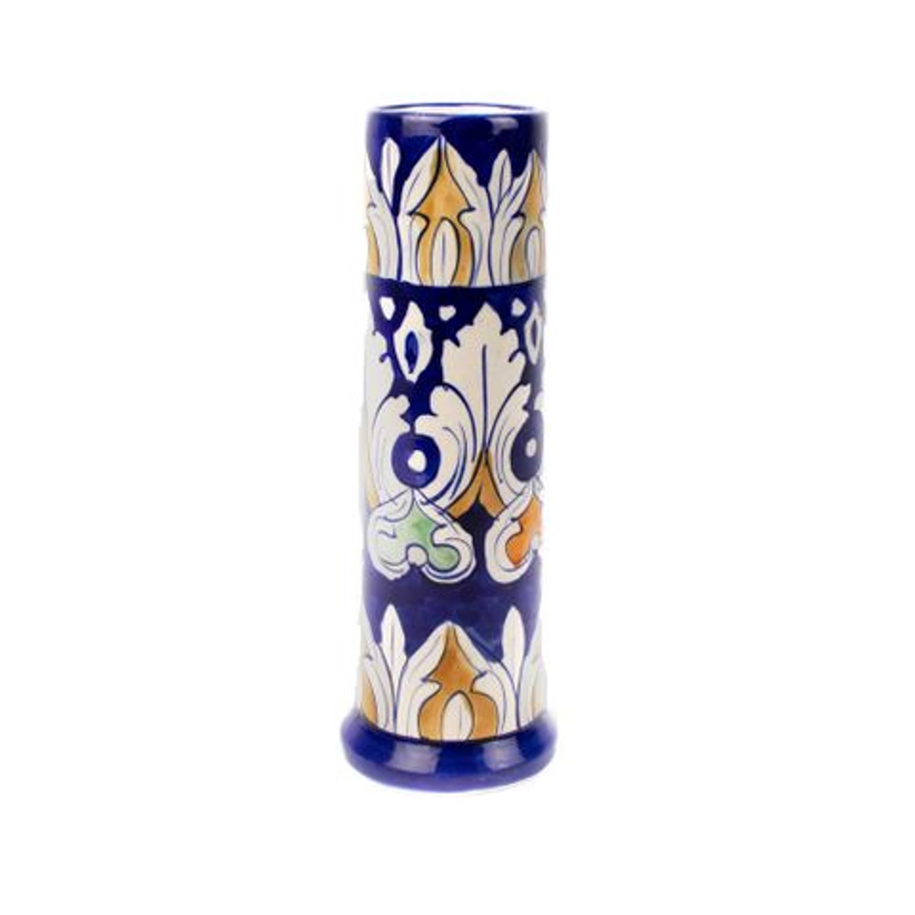 Blue Pottery Vase Cylindrical