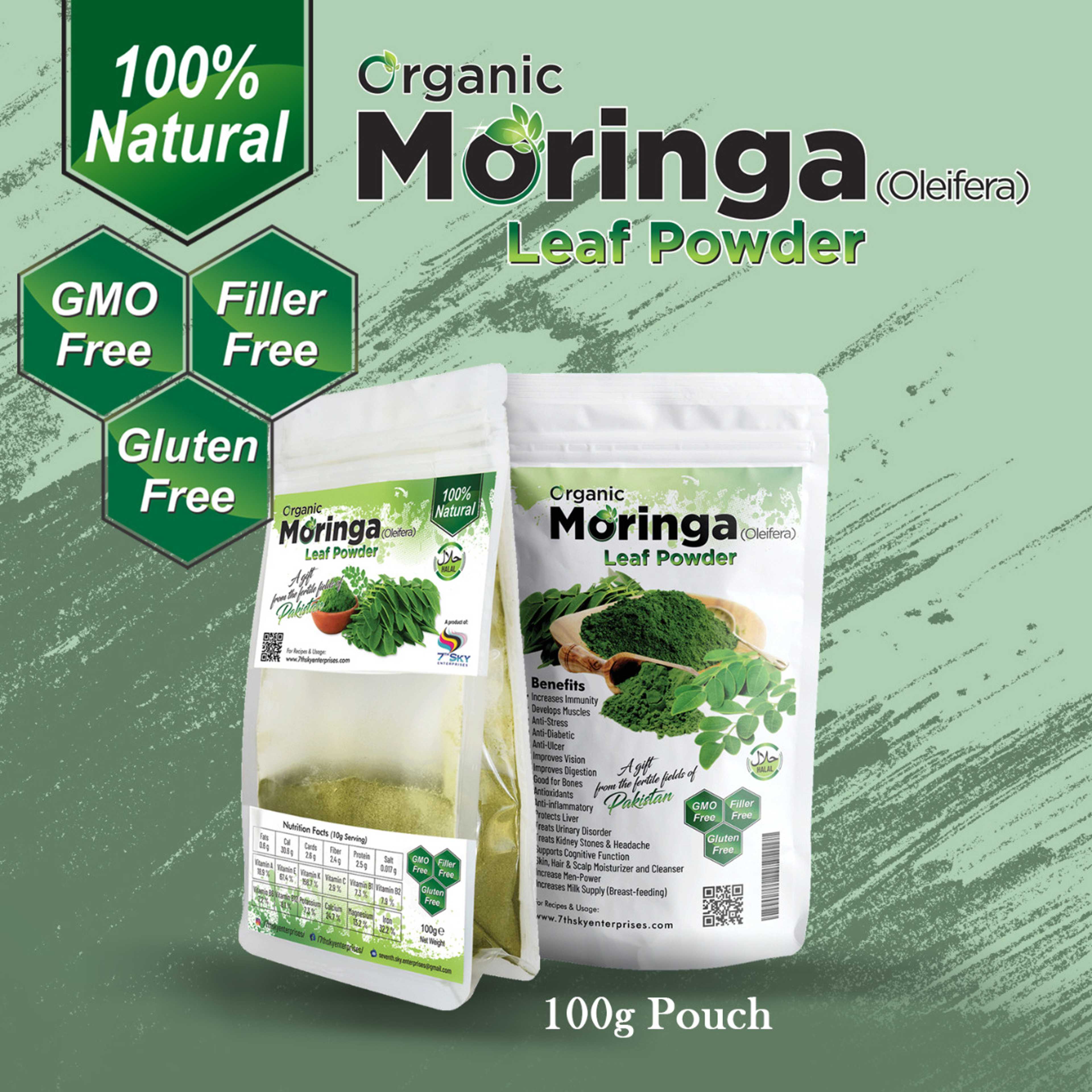 Organic Moringa (Oleifera) Leaf Powder 100g (Pouch)