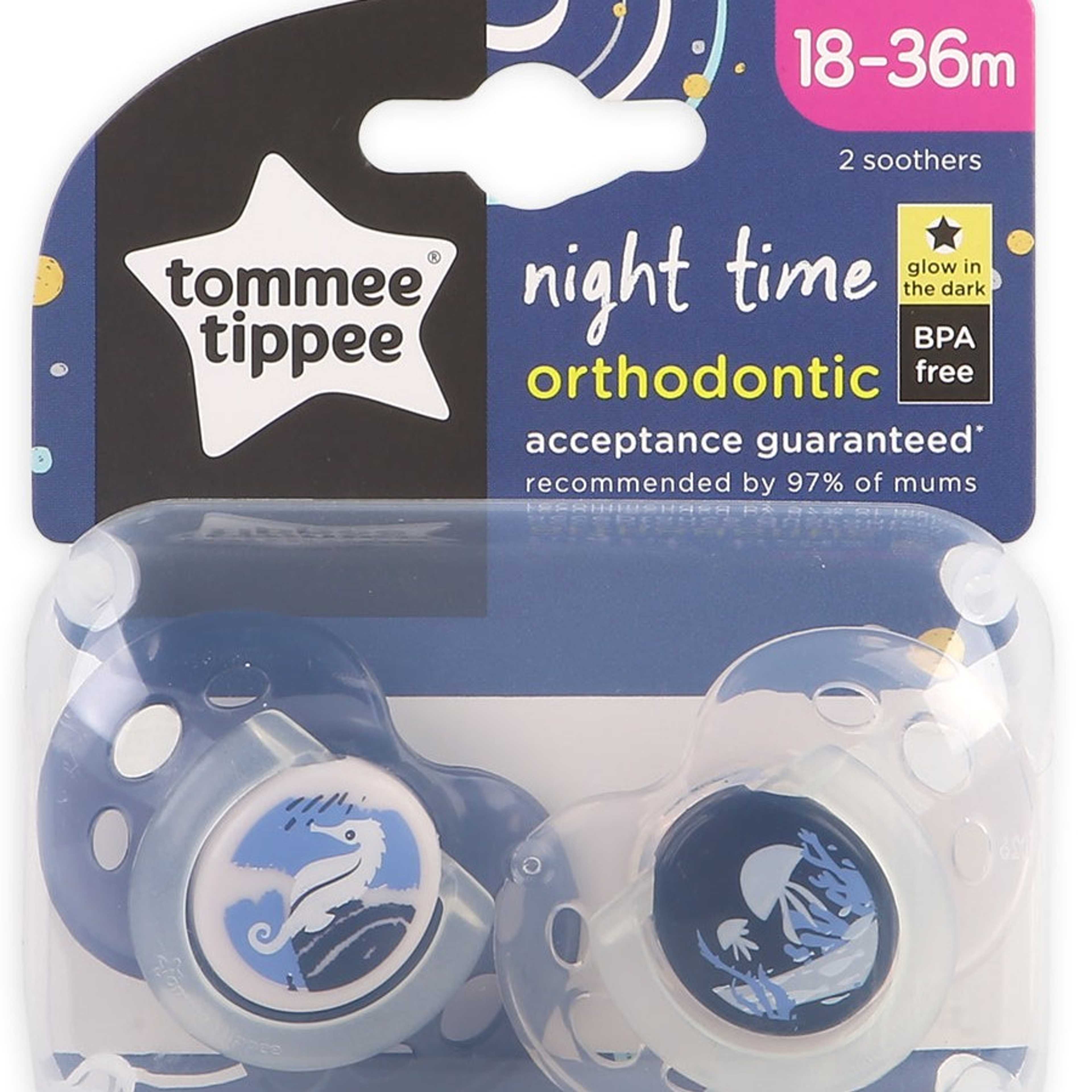 18-36M Soother Night Time 2-PK Tommee Tippee 433400