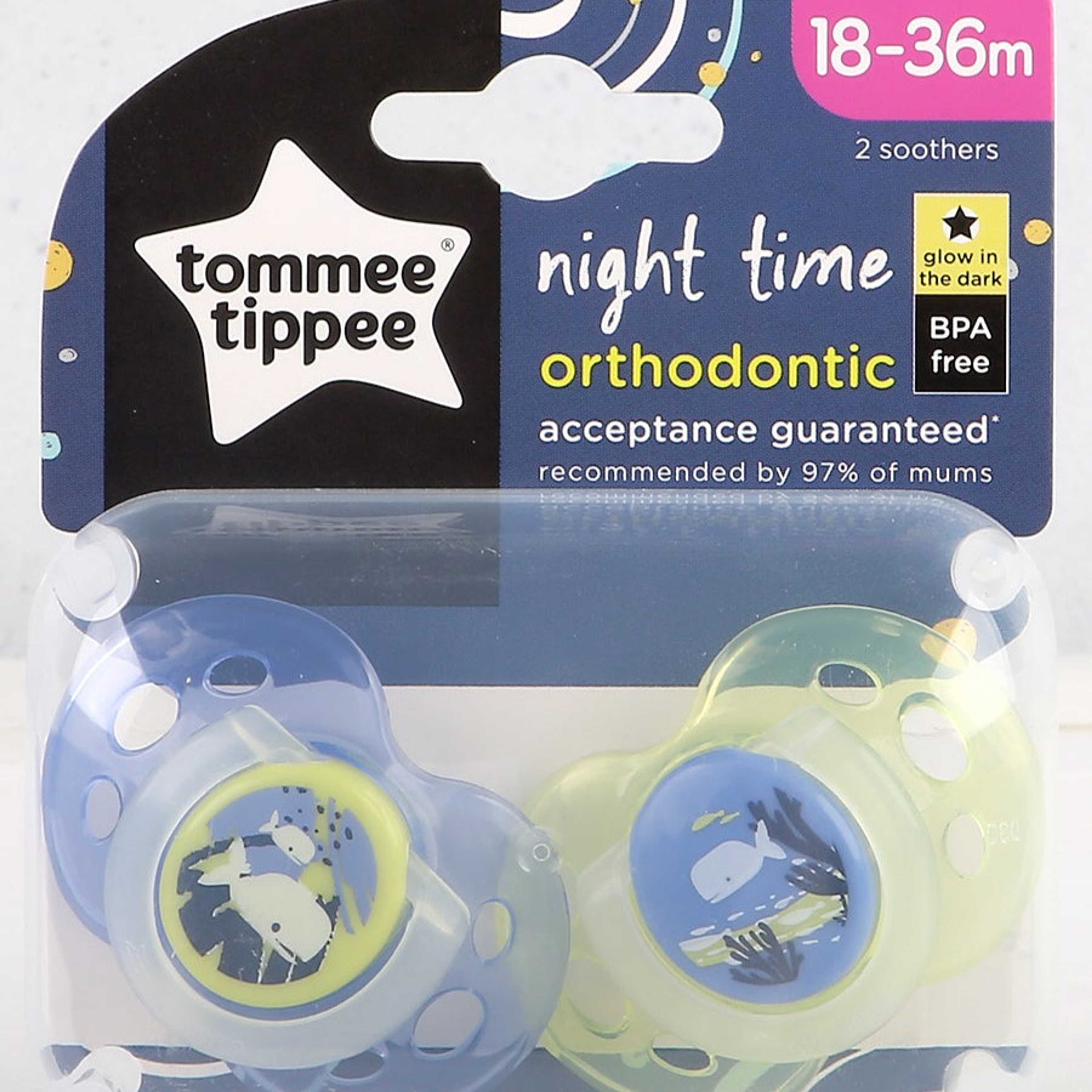 18-36M Soother Night Time 2-PK Tommee Tippee 433400