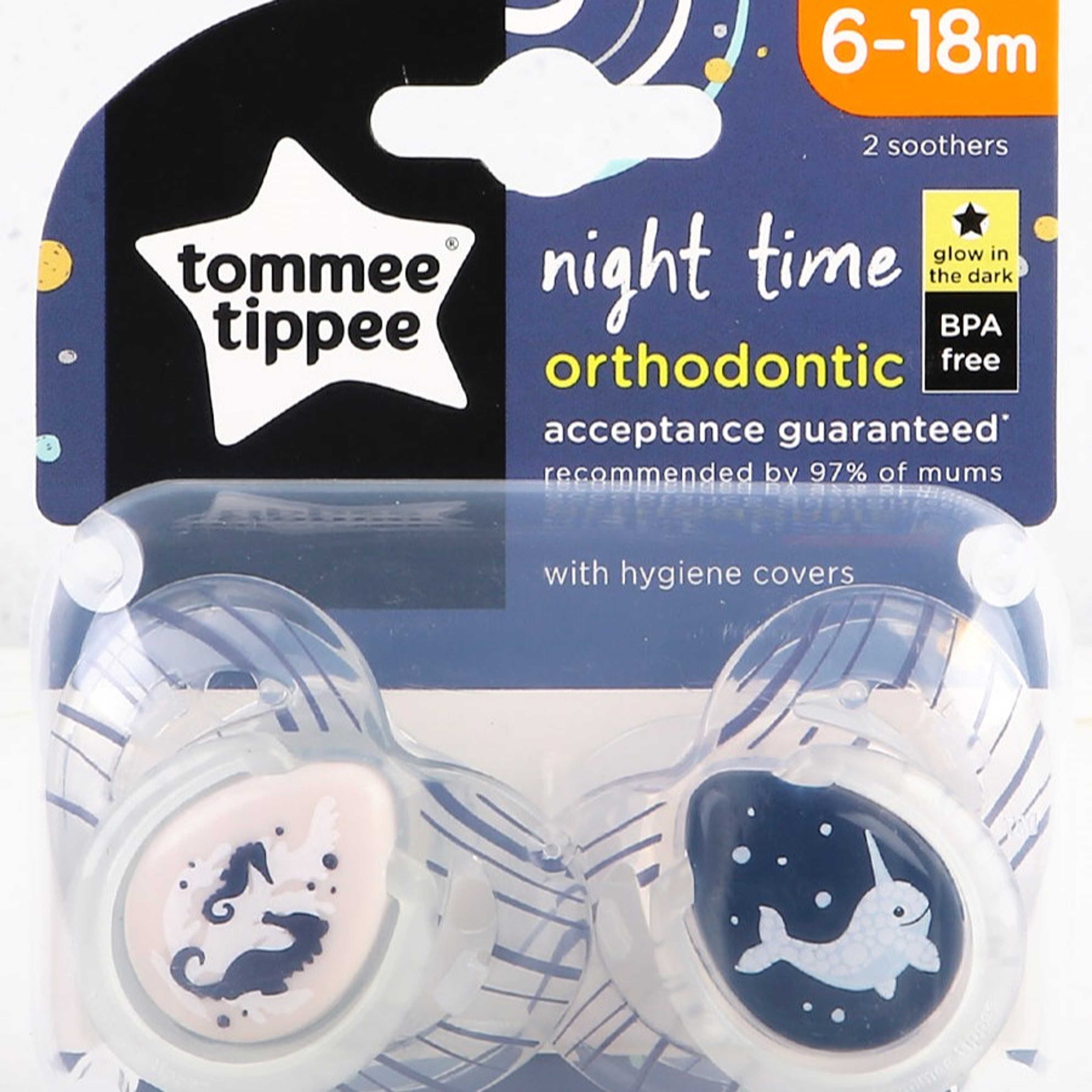 6-18M Soother Night Time 2-PK With Case Tommee Tippee 433374