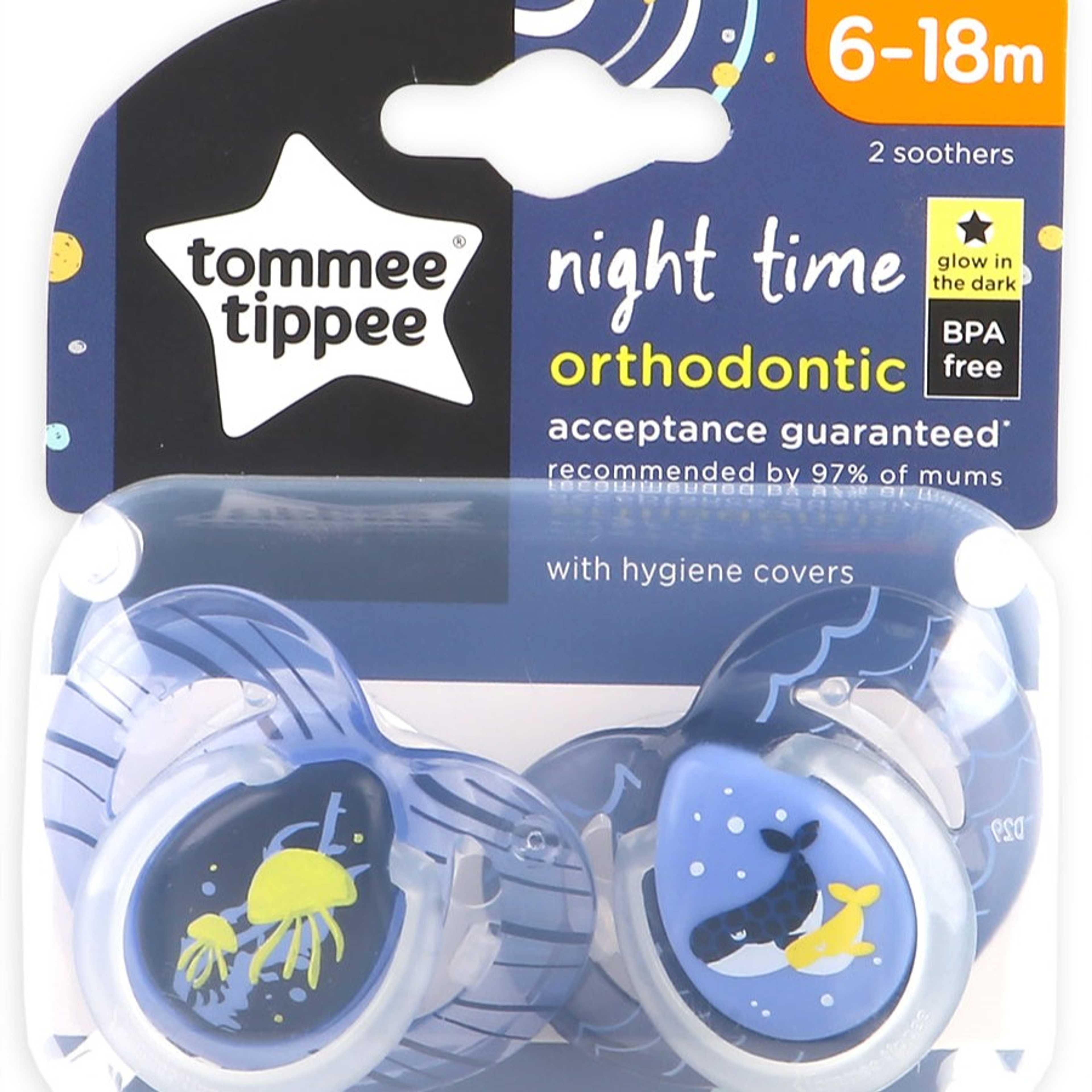 6-18M Soother Night Time 2-PK With Case Tommee Tippee 433374