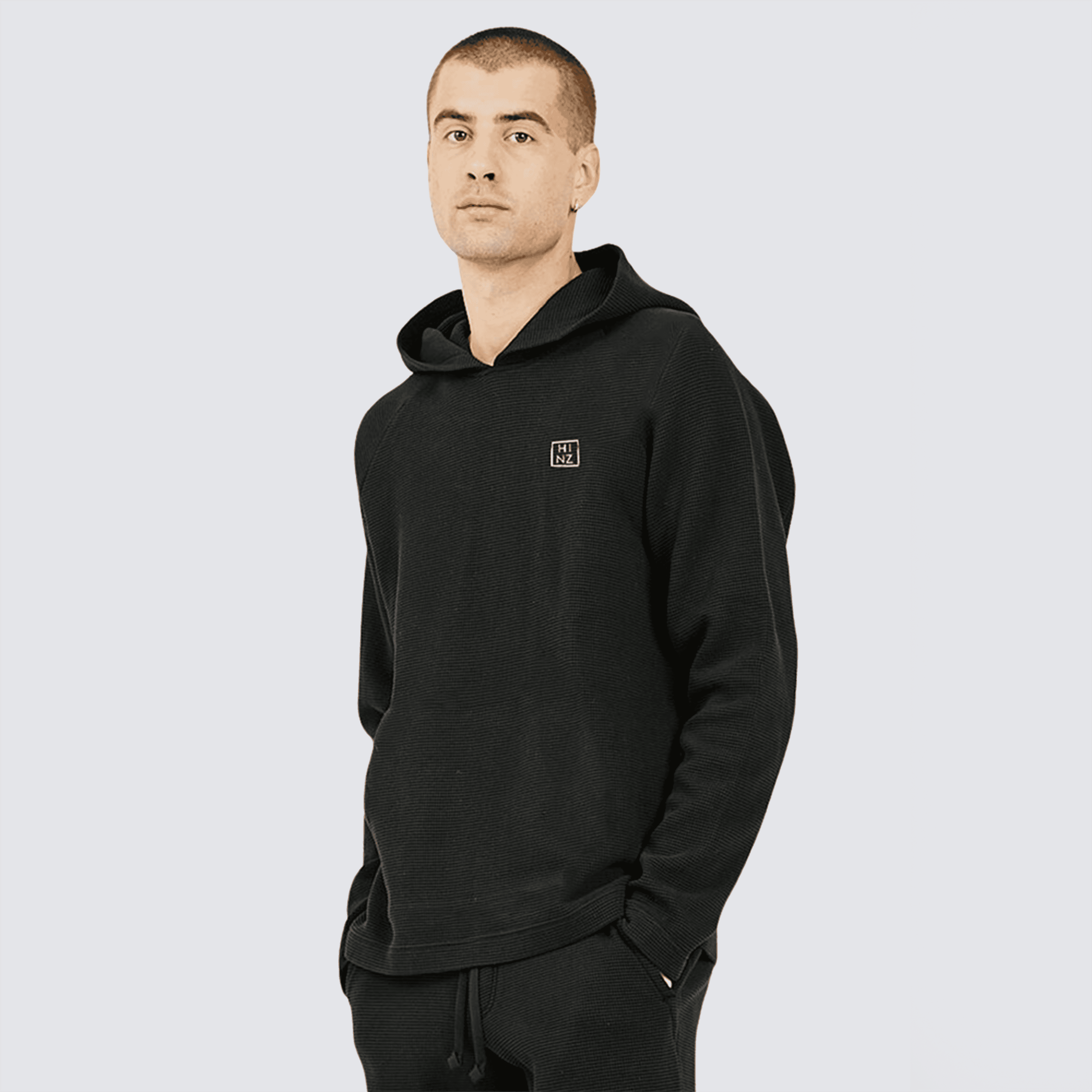 UNISEX WAFFLE HOODIE BLACK - Product Main Image