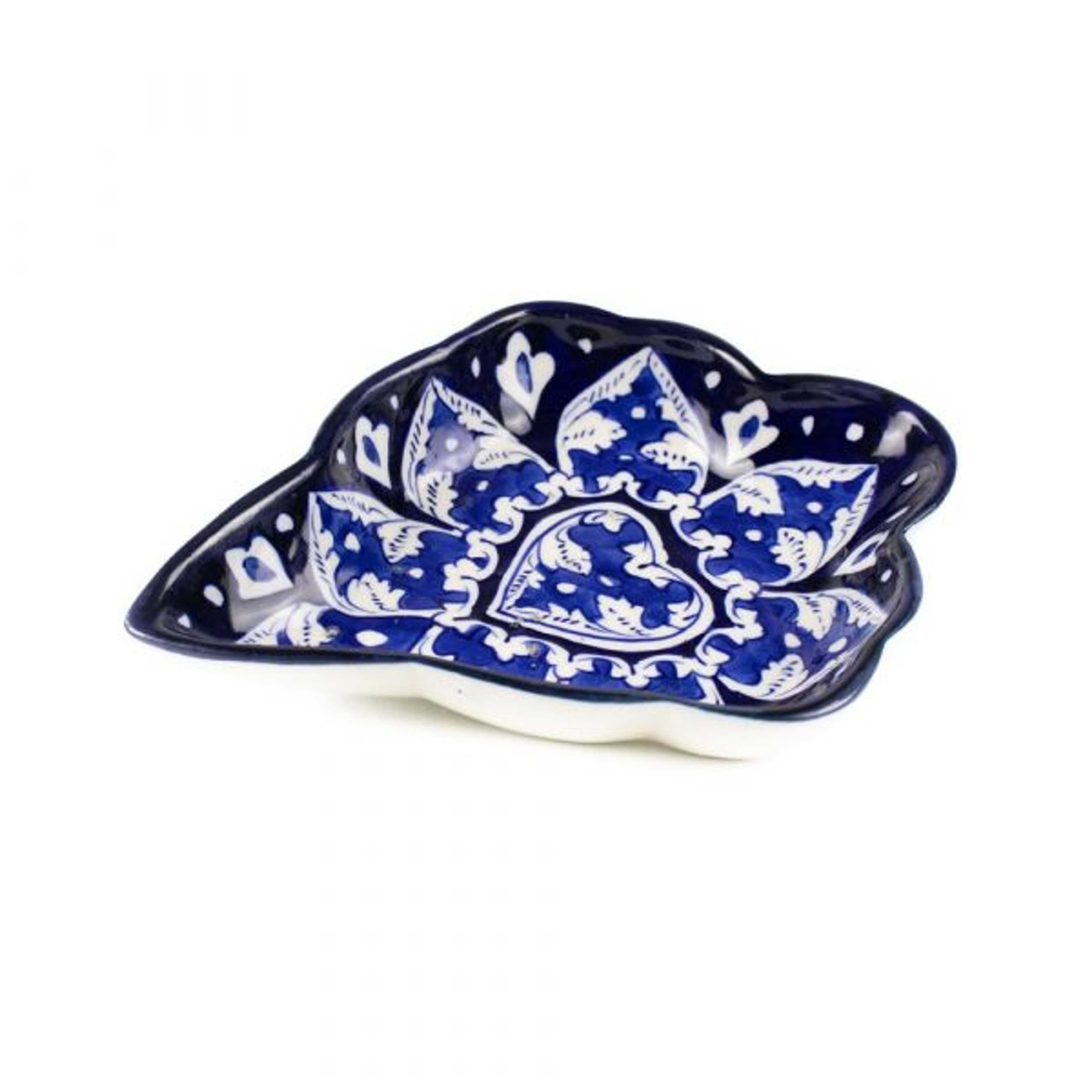 Blue Pottery Dish Leaf Shape