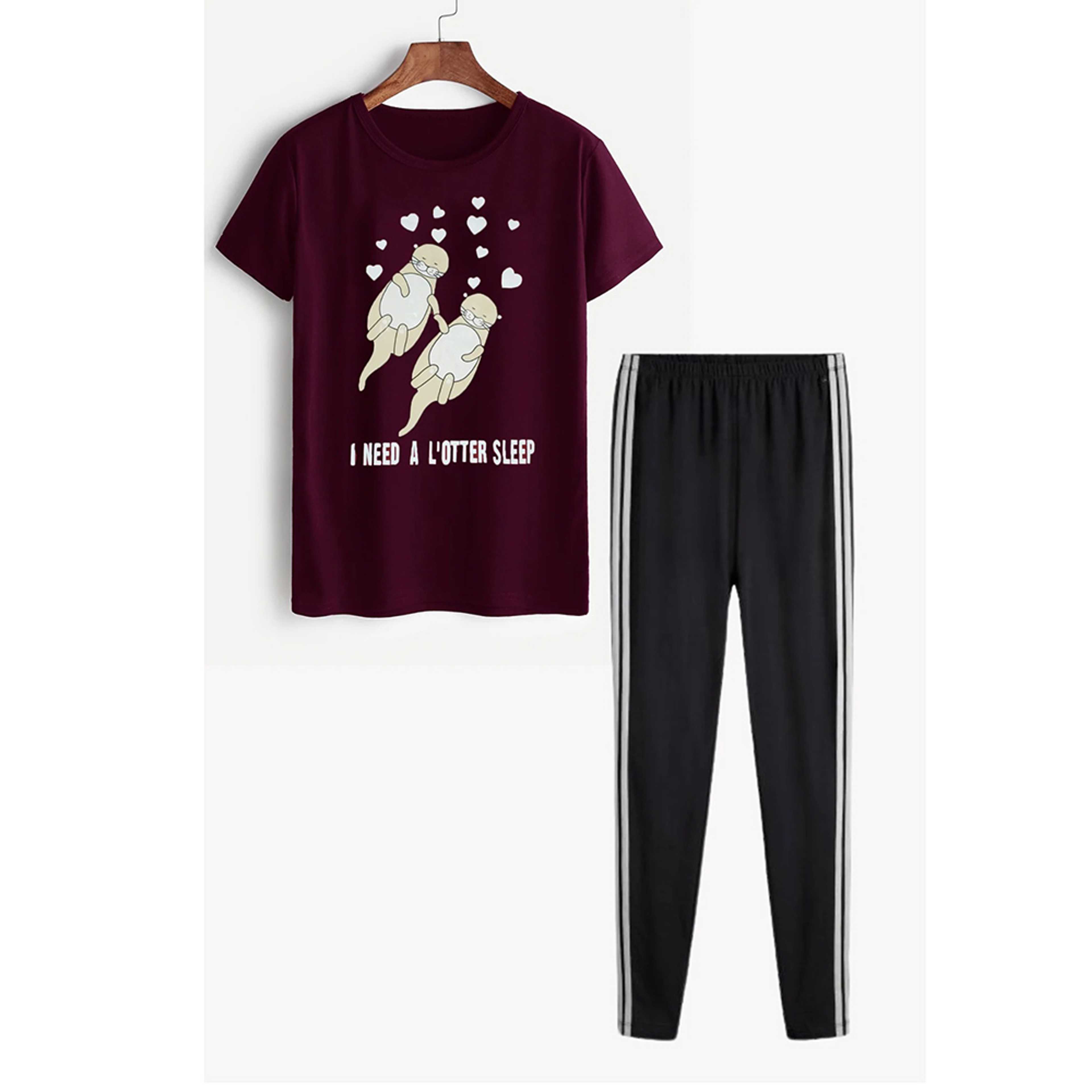 GIRLS T-SHIRT AND TROUSER (MAROON AND BLACK)