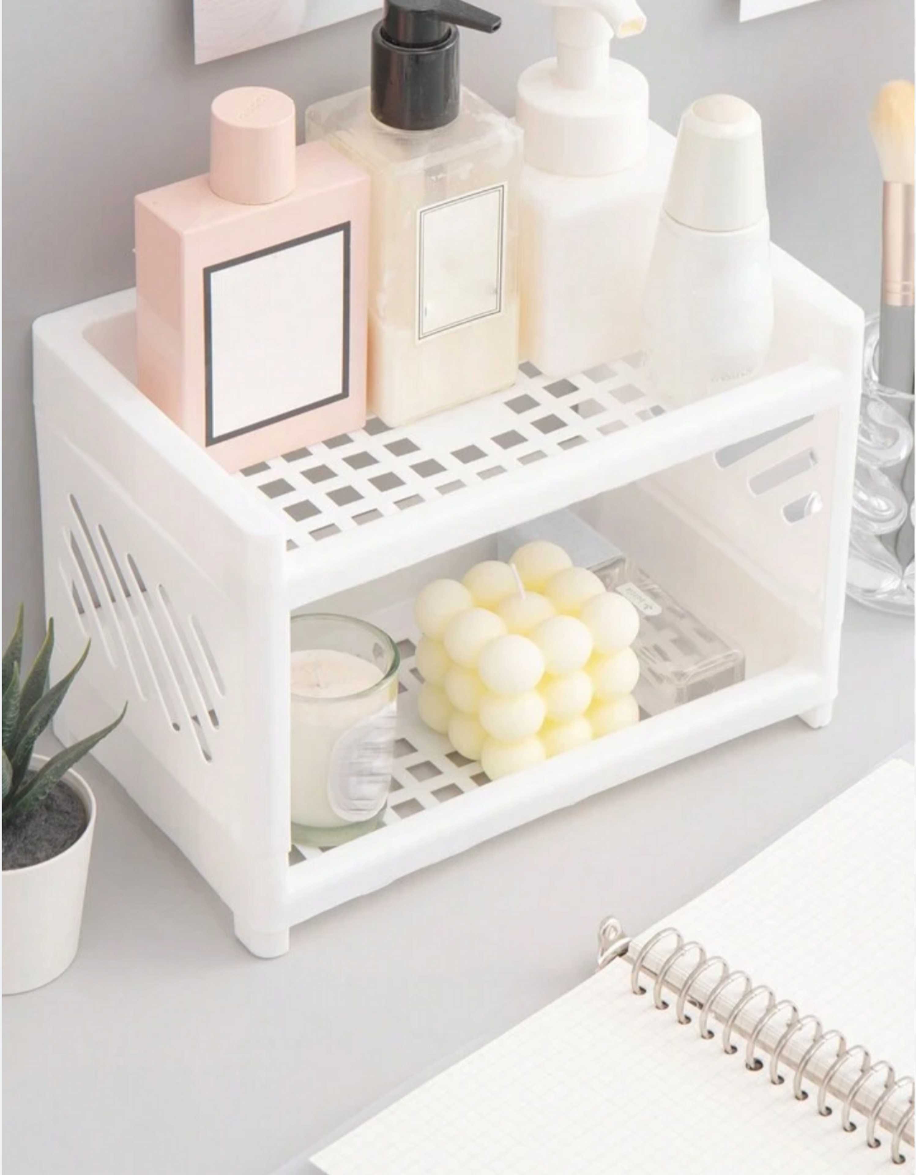 Pantry Door Organizer Double-Layer Hollow Shelf Plastic Cosmetic Desktop Finishing Rack