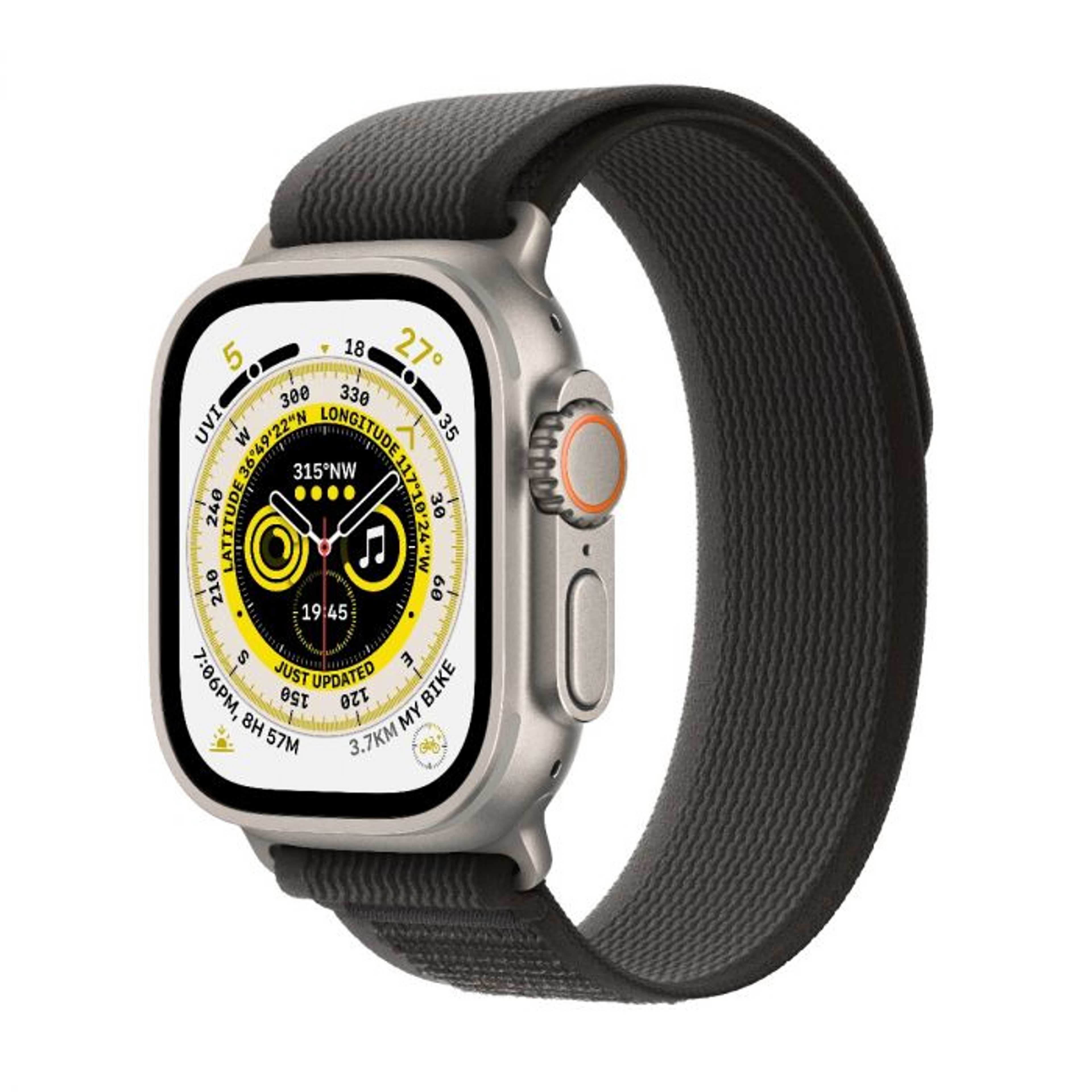 Apple Watch Ultra GPS + Cellular, 49mm Titanium Case With Trail Loop - S/M Black/Grey - Product Main Image