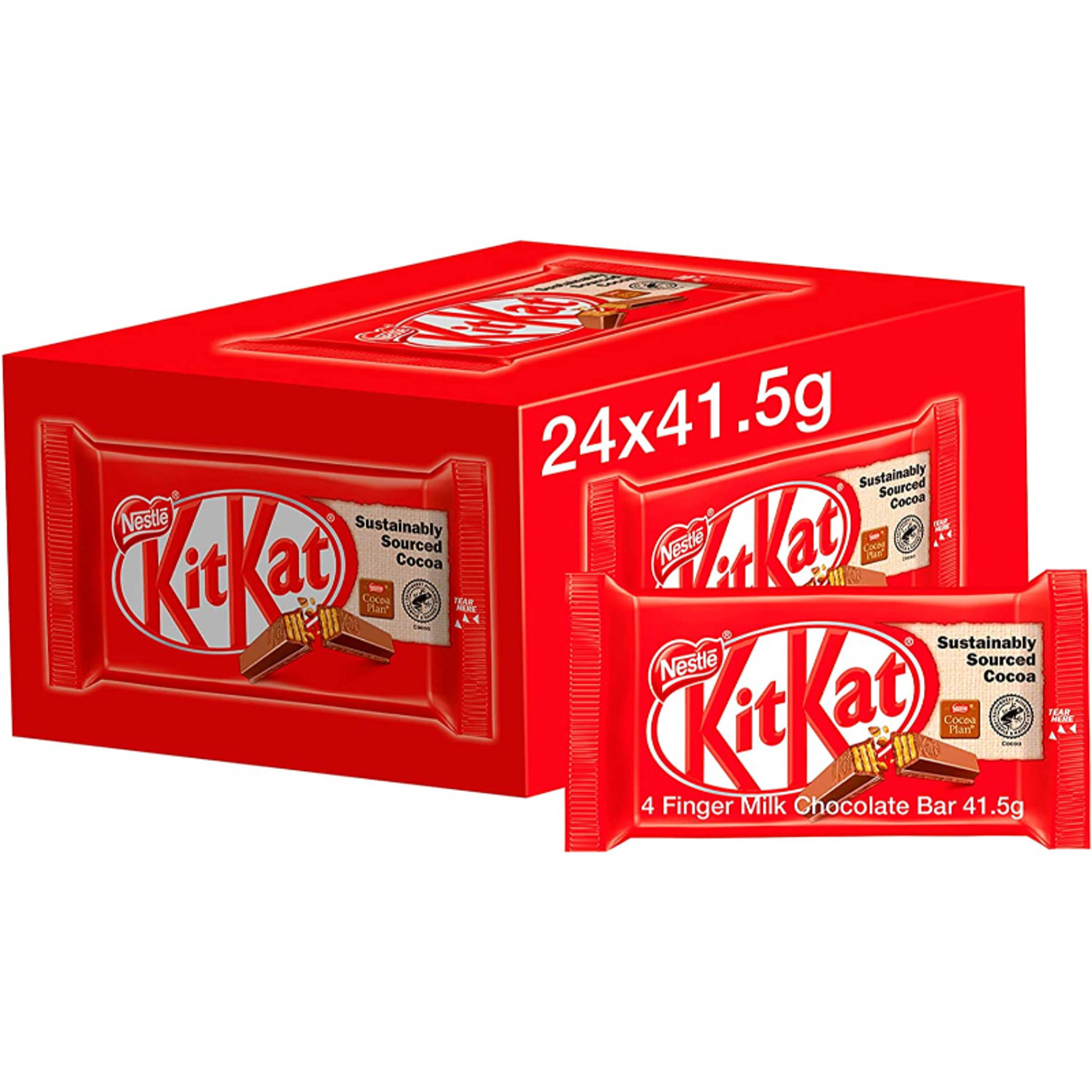 Kitkat 4 Finger Milk Chocolate Wafer, Pack of 24 Bars (24 x 41.5gm)