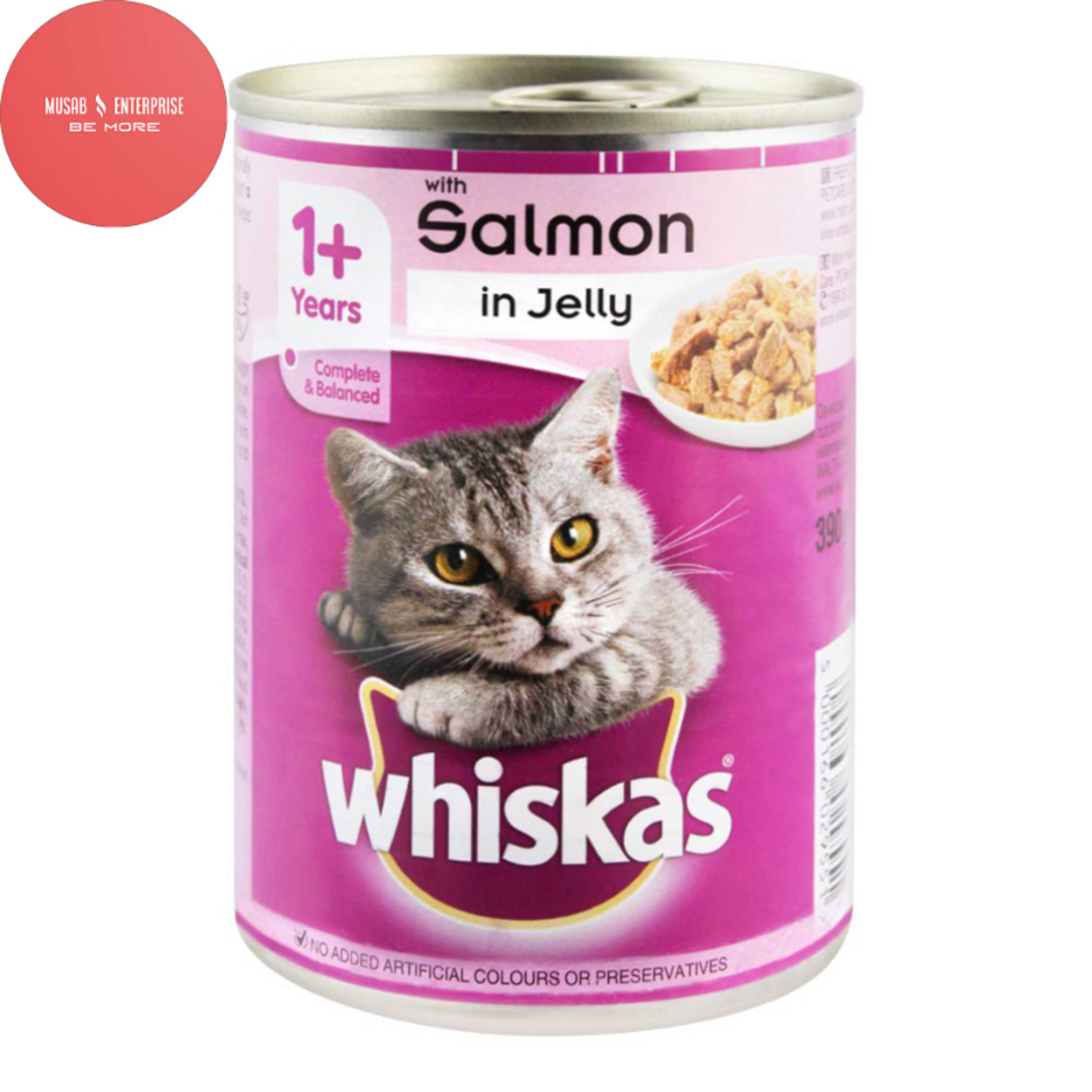 Whiskas Cat Food Jelly Tin, Salmon Flavor, Adult Cat, 390gm