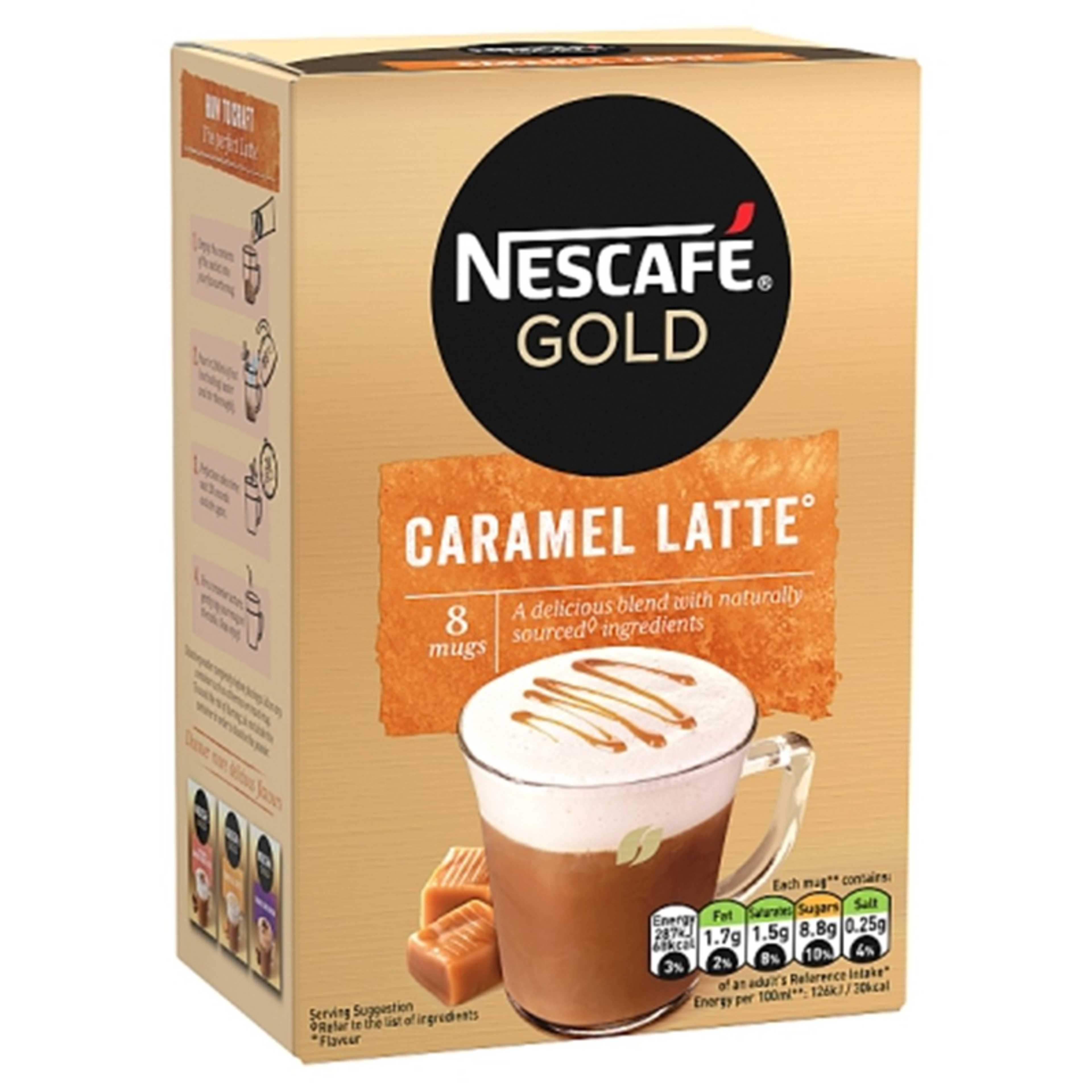 Nescafe Gold Instant Coffee, Caramel Latte Flavor, 8 Mugs