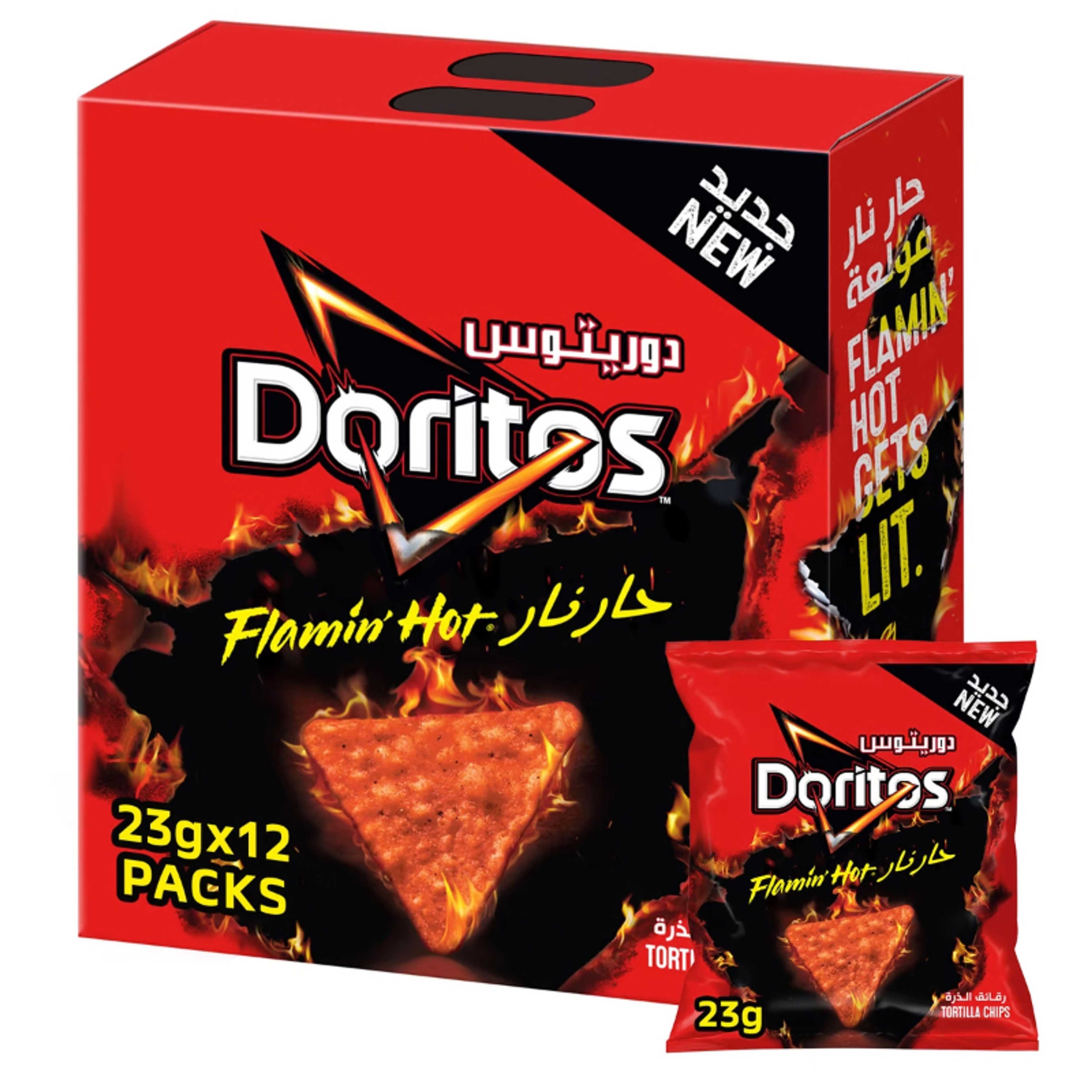 Doritos Tortilla Chips, Flaming Hot x 23gm x 12 Packets