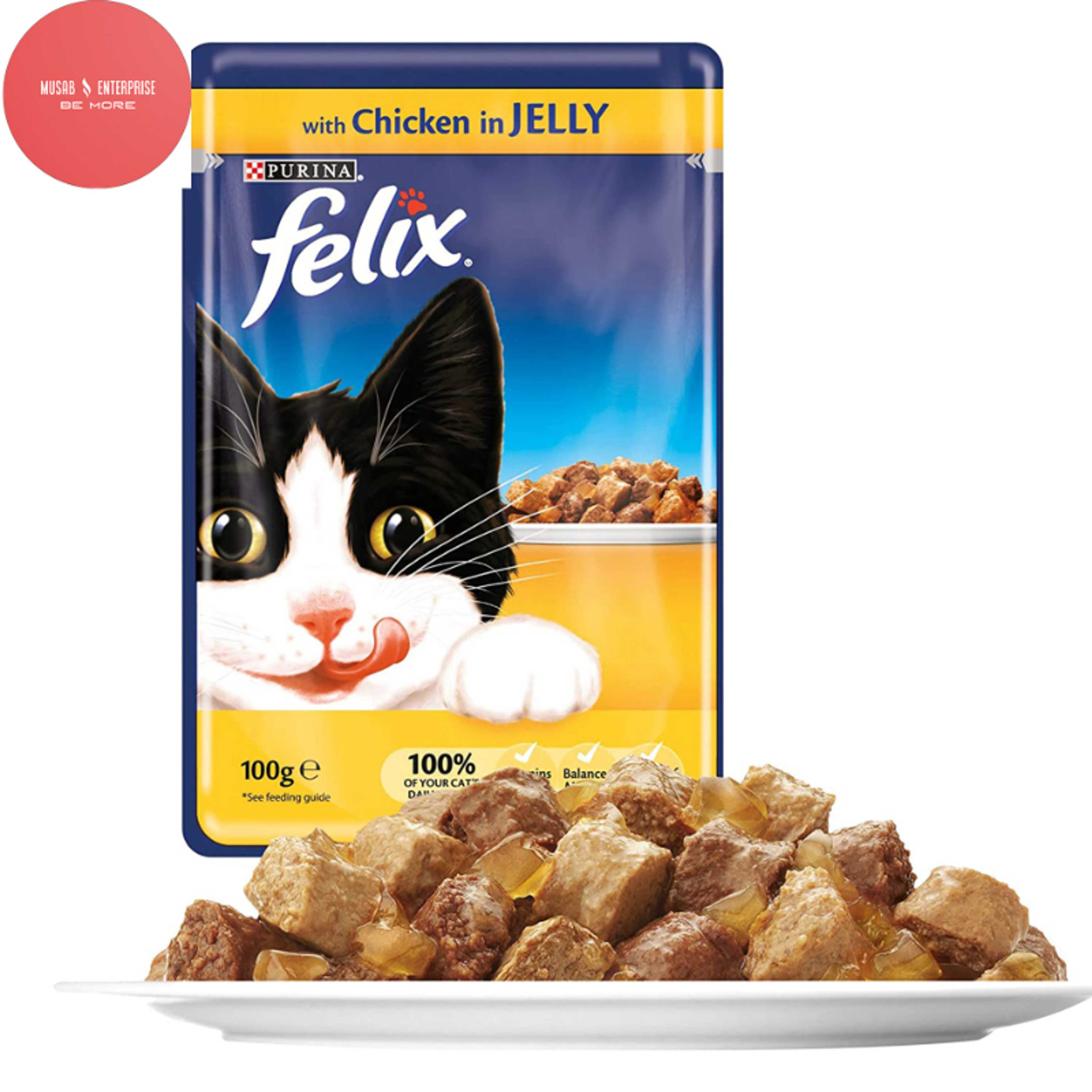 Felix Cat Food Jelly, Chicken Flavor , Adult Cat Wet Food, 100gm