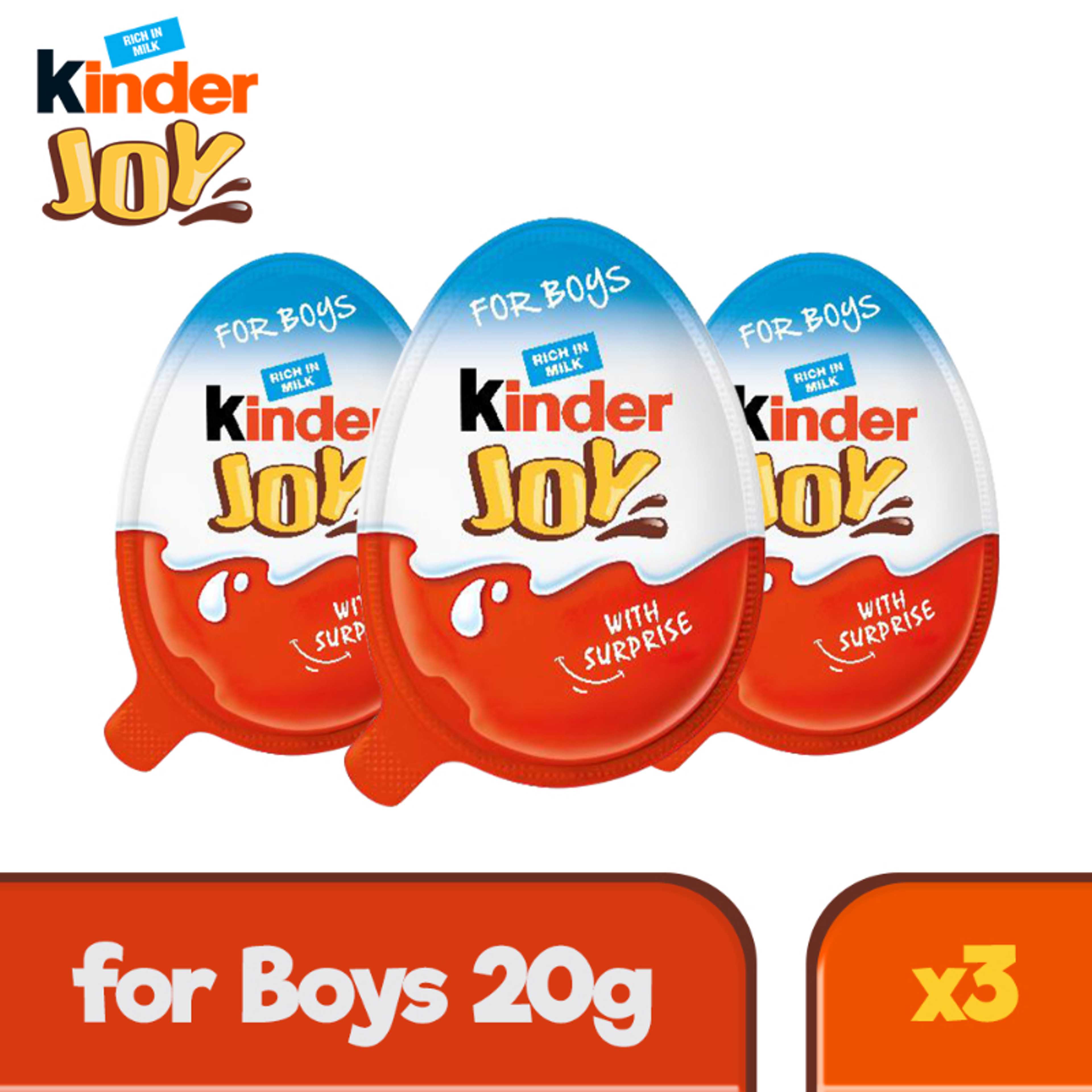 Kinder Joy, Chocolate Egg, Boys 20gm (Pack of 3)