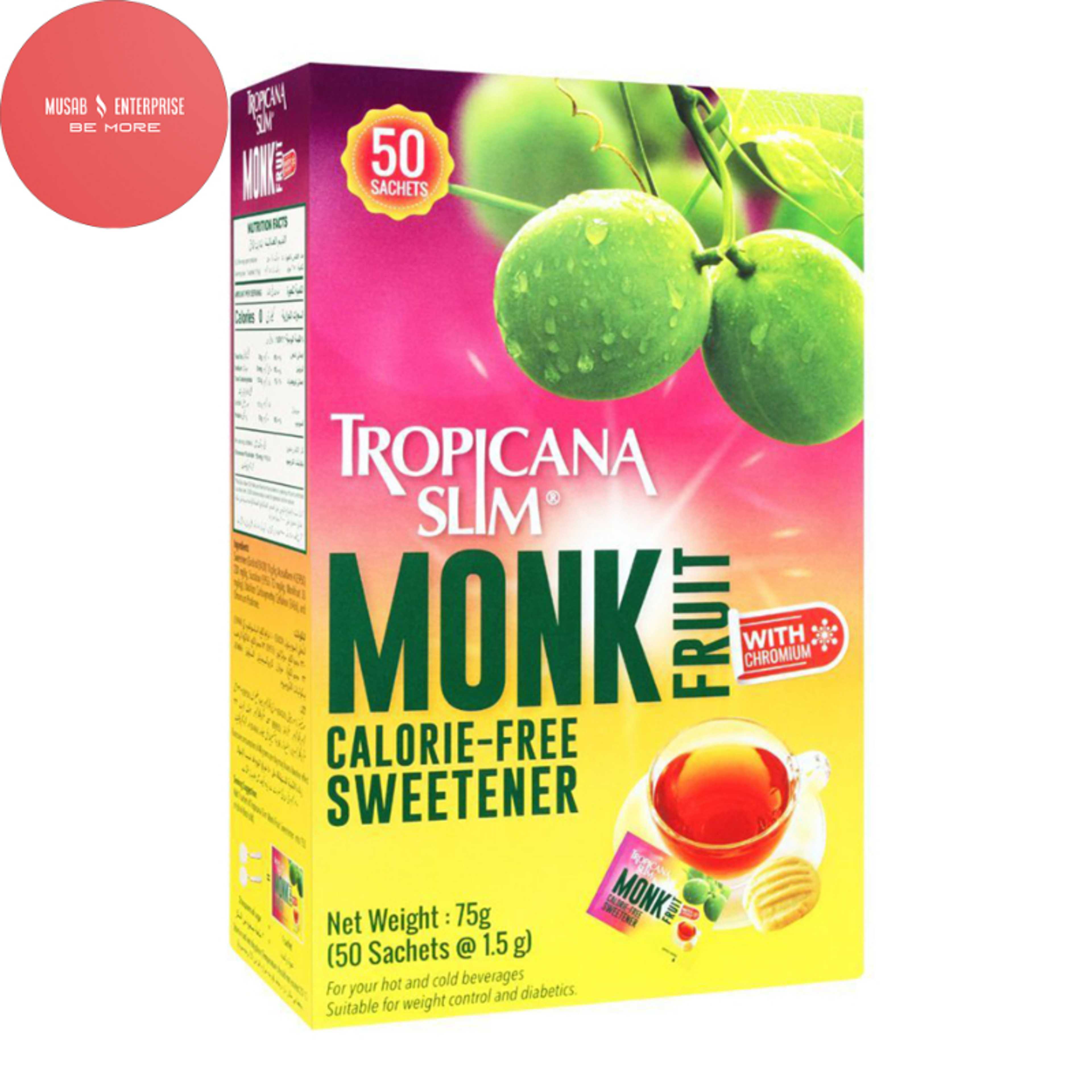 Tropicana Slim Stevia Monk Fruit Sweetener, 50 Sachets