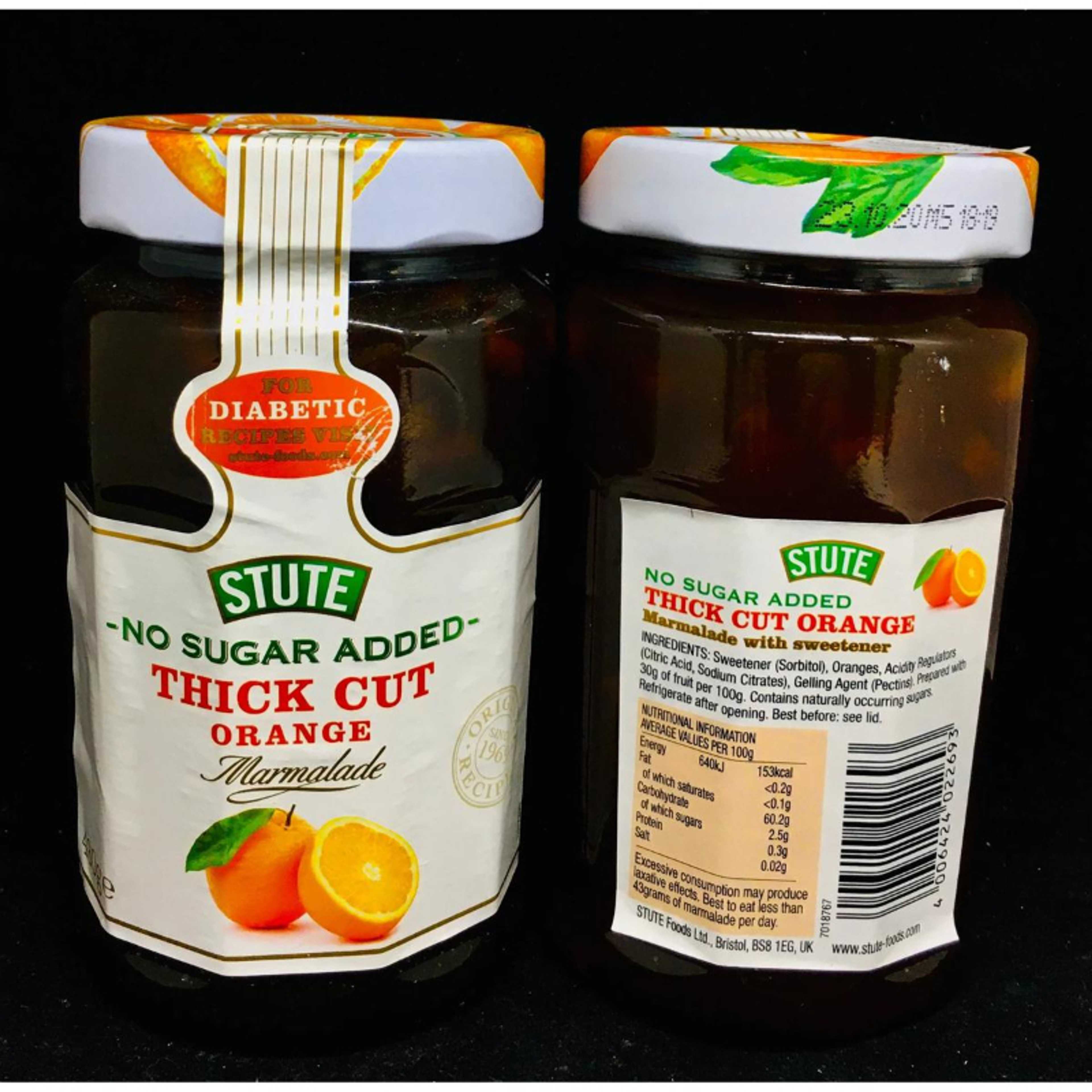 Stute Orange Marmalade Thick Cut, No Added Sugar 430gm