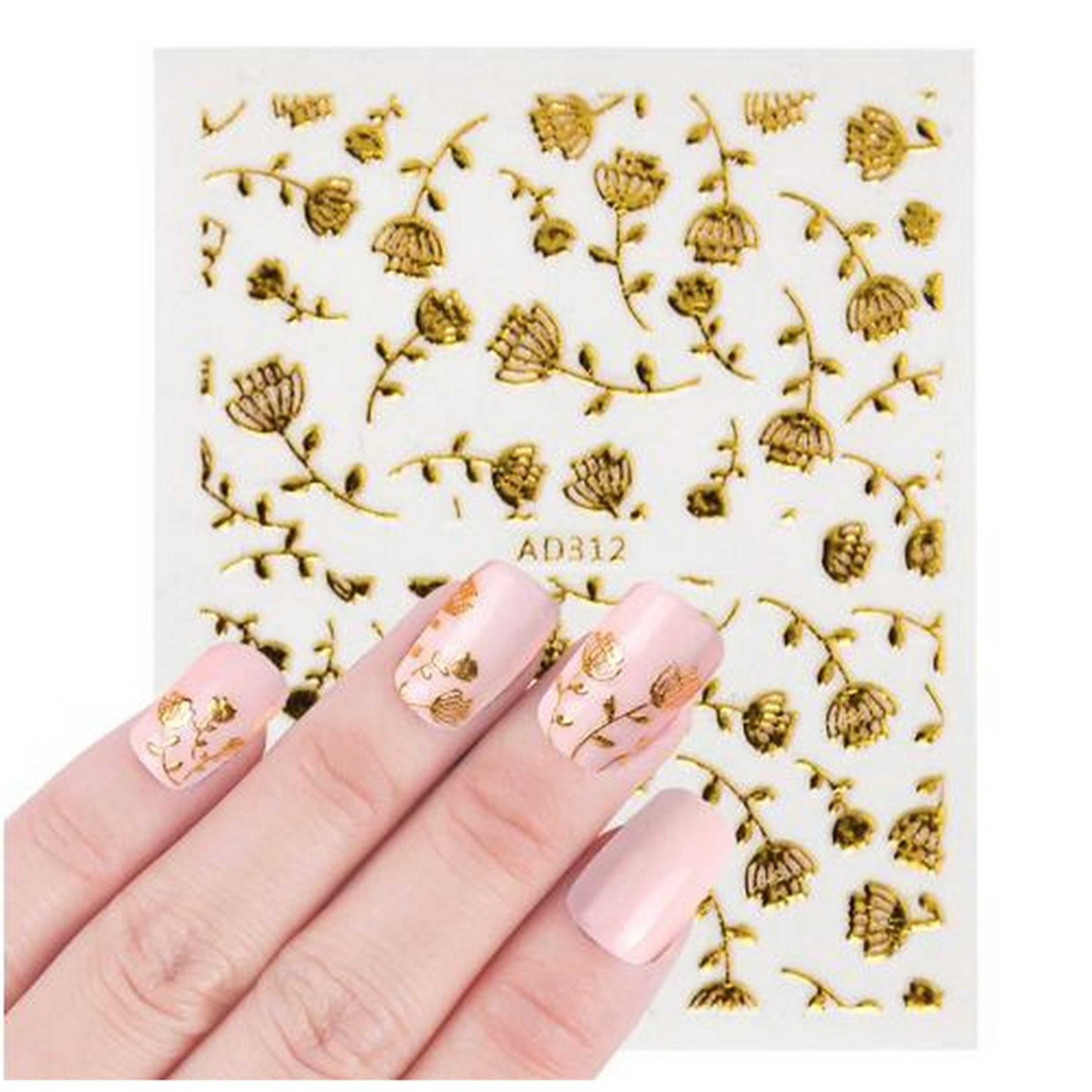 5 Pieces Golden 3D Nail Art Sticker Set Mixed Design
