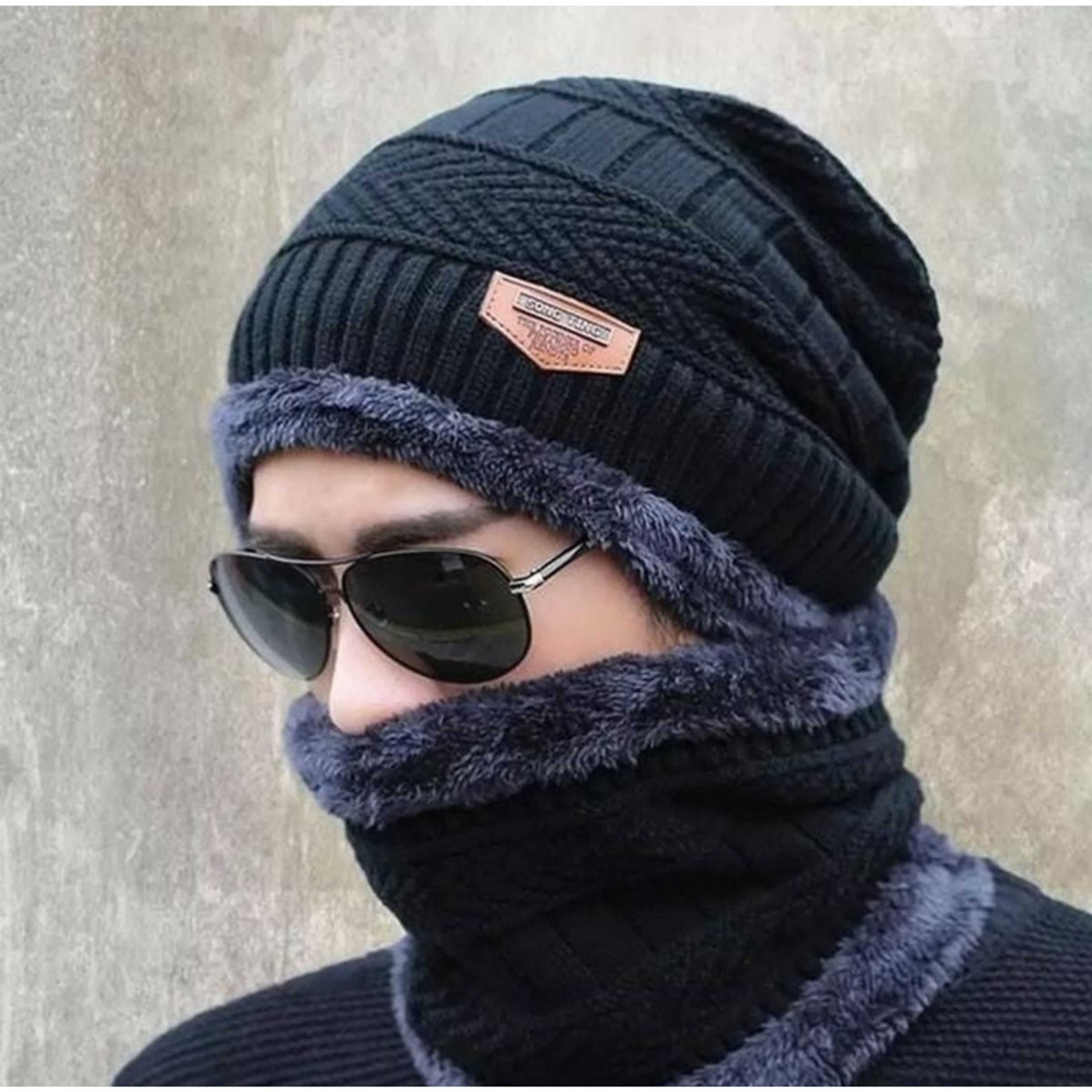 Winter Cap and neck for men - women , HIGH QUALITY 2 PCS Winter Beanie Hat Cap Neck Warmer Scarf Set Fleece Lined Skull Cap and Scarf Set Stylish Knit Skull Cap for Men Women Best Price