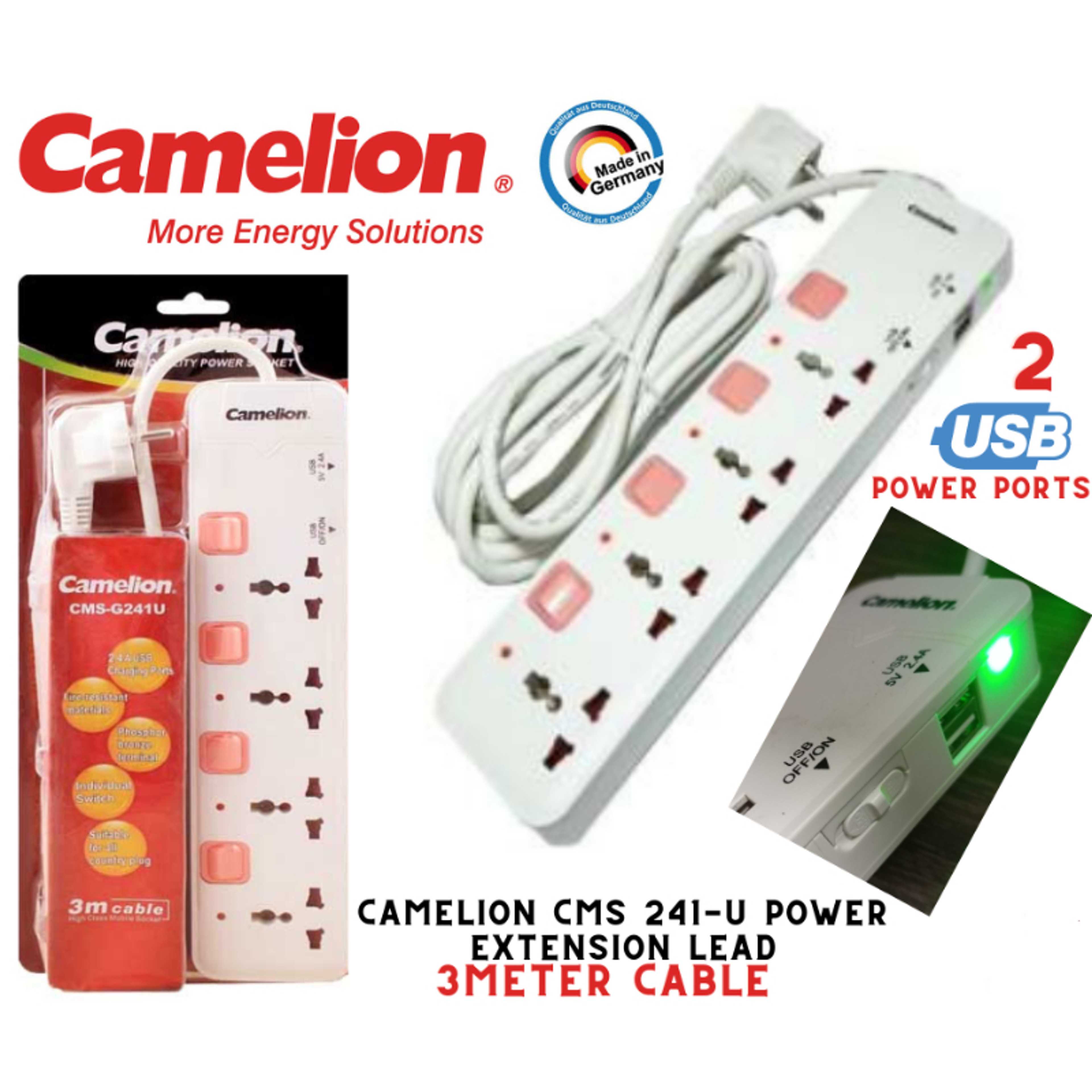 Camelion Extension 3MWire CMS-241U with 2 USB Charging Ports