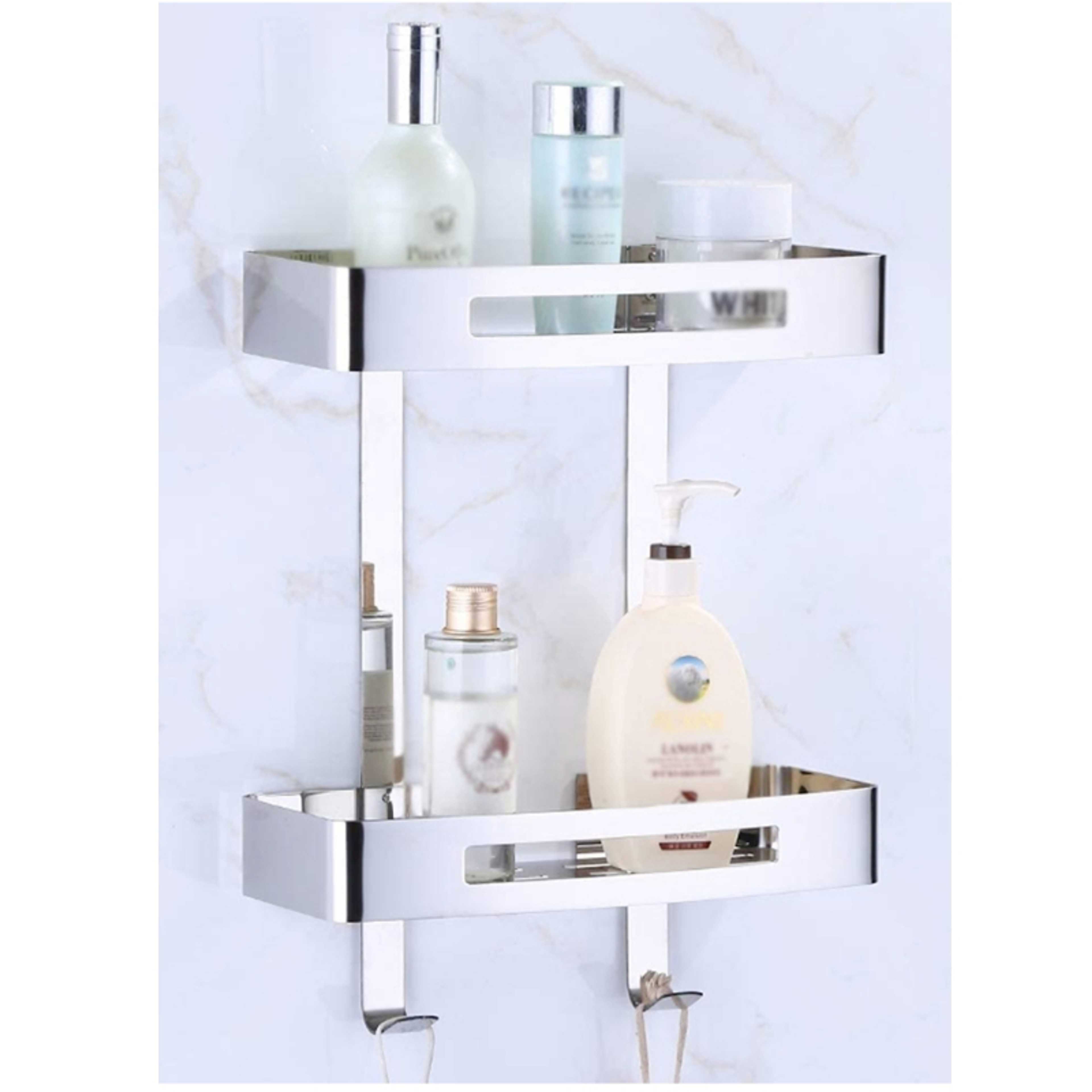 Rust free Stainless Steel 2 Tier Wall Mount Hanging Washroom Accessories Storage Shelf Organizer Rack