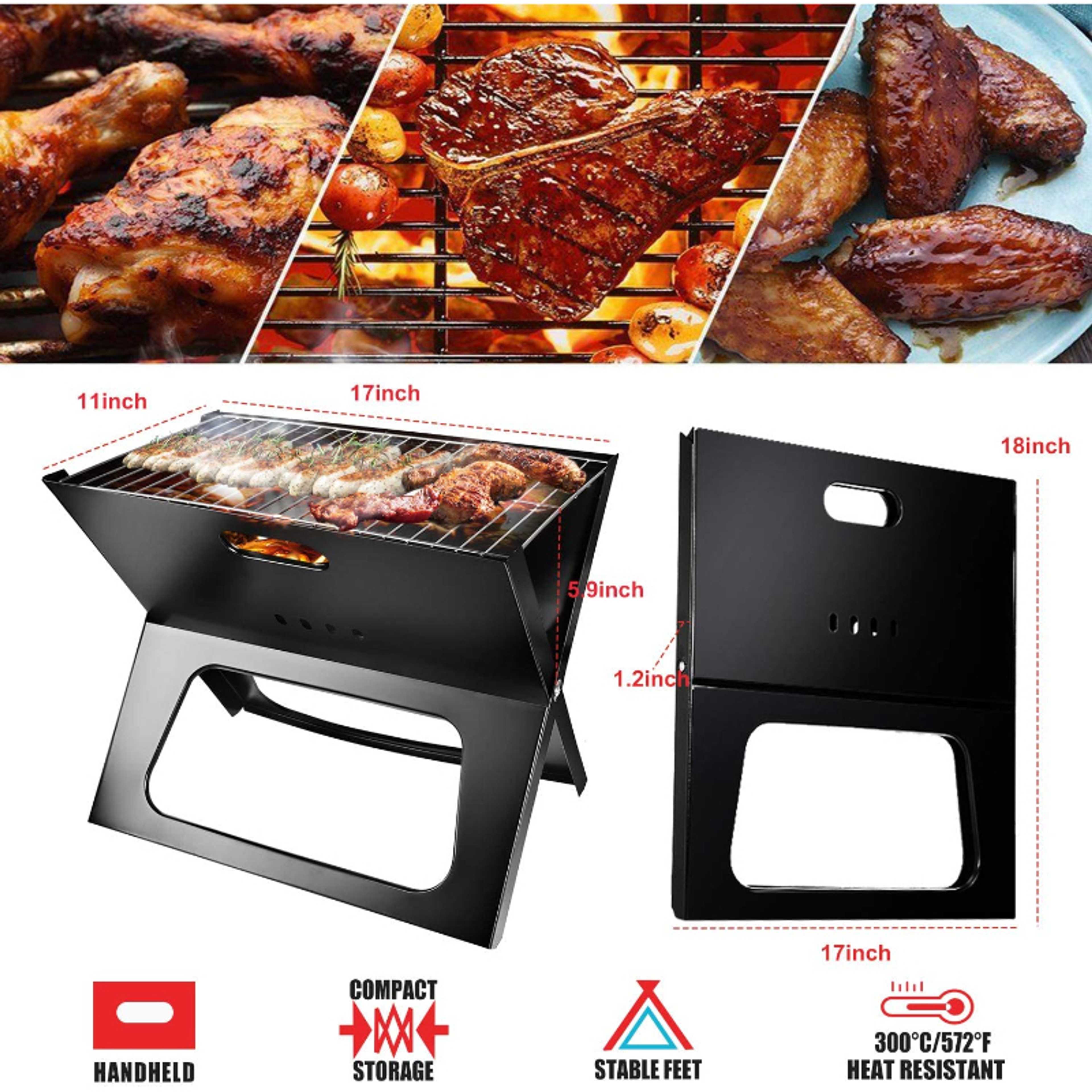 Portable X shape Foldable mini BBQ Barbecue Grill, Large Grilling Surface and Capacity Grill for Camping, Traveling, Garden, Outdoor - Product Main Image