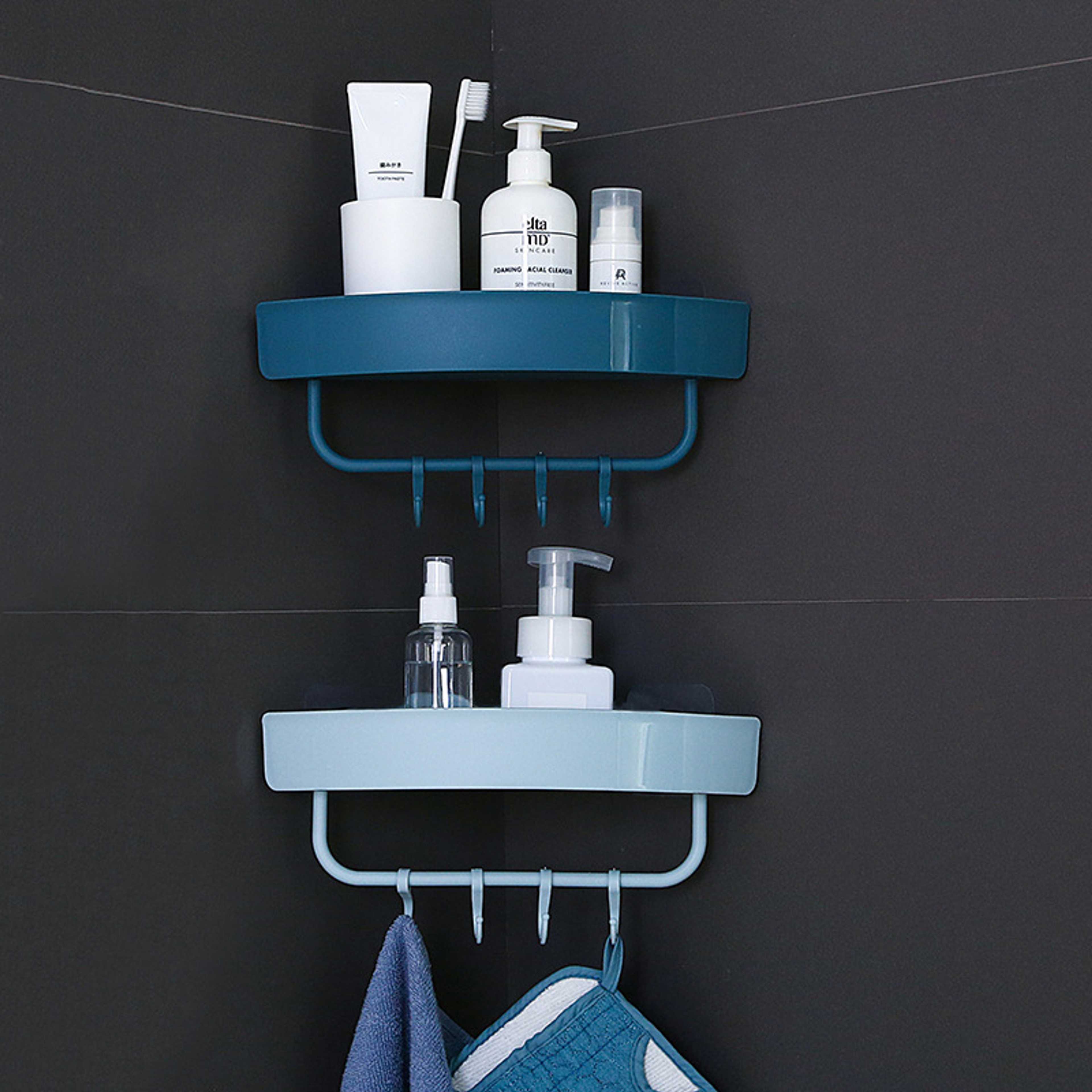 Pack of 3 Multi-Functioanl Triangle Bath and Kitchen Corner Storage Shelf with Hooks