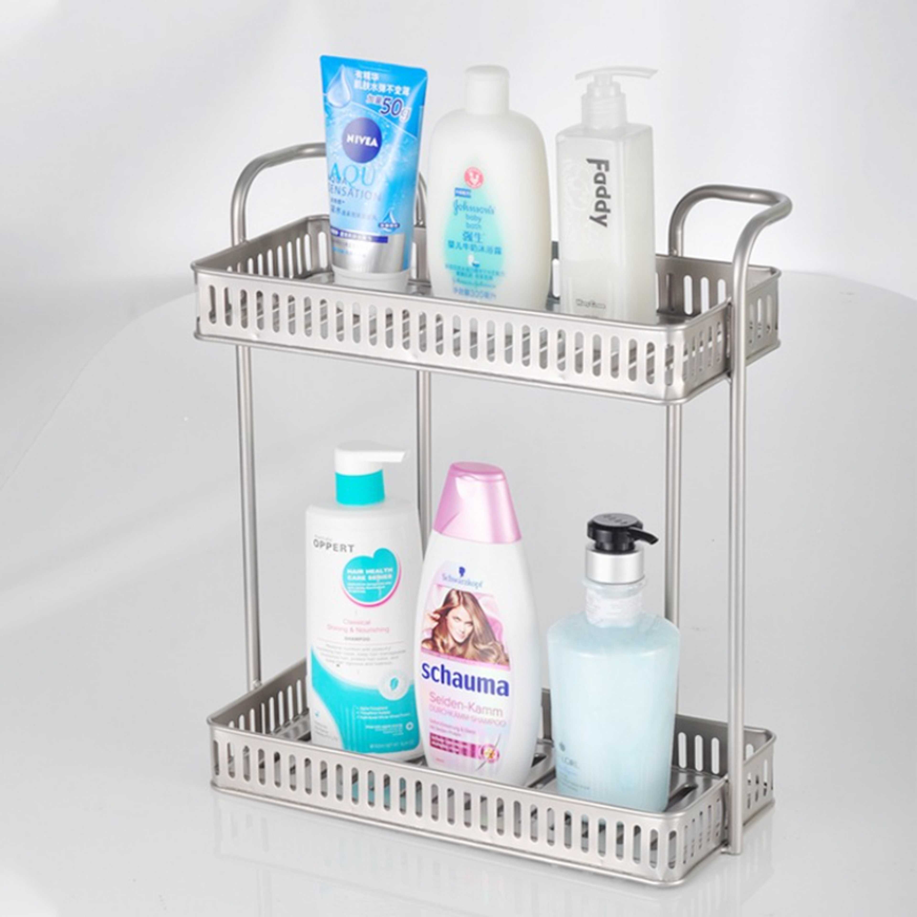 High Quality Metal Wall Mounted Two Layer Square Chrome Storage Bathroom Rack Shelf For Toilet