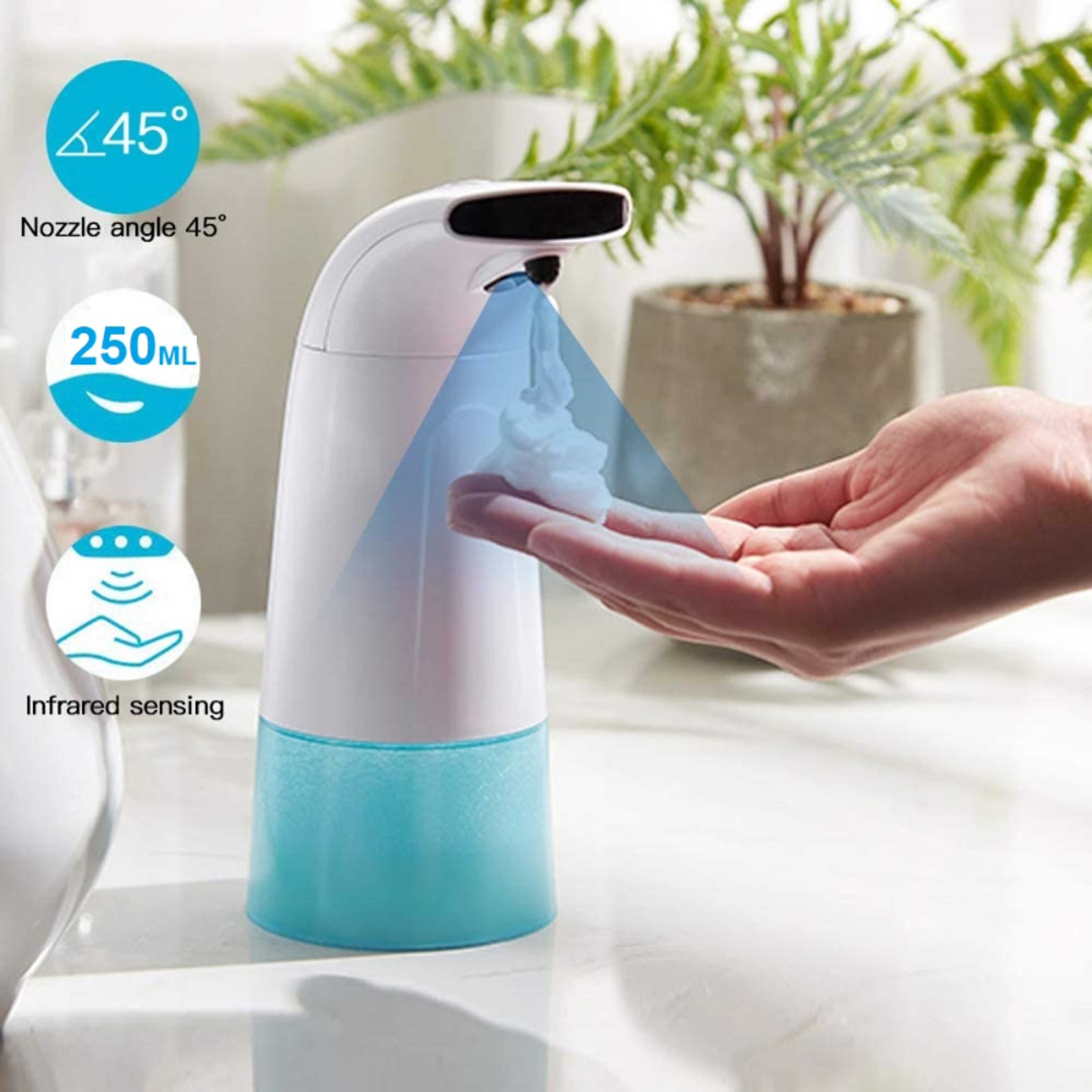 250ml Automatic Induction Touchless Foaming Soap Dispenser, Battery Operated Washing Hands Machine Touchless Foaming Infrared Motion Sensor Hands-Free Soap Pump Dispenser for Kitchen Bathroom