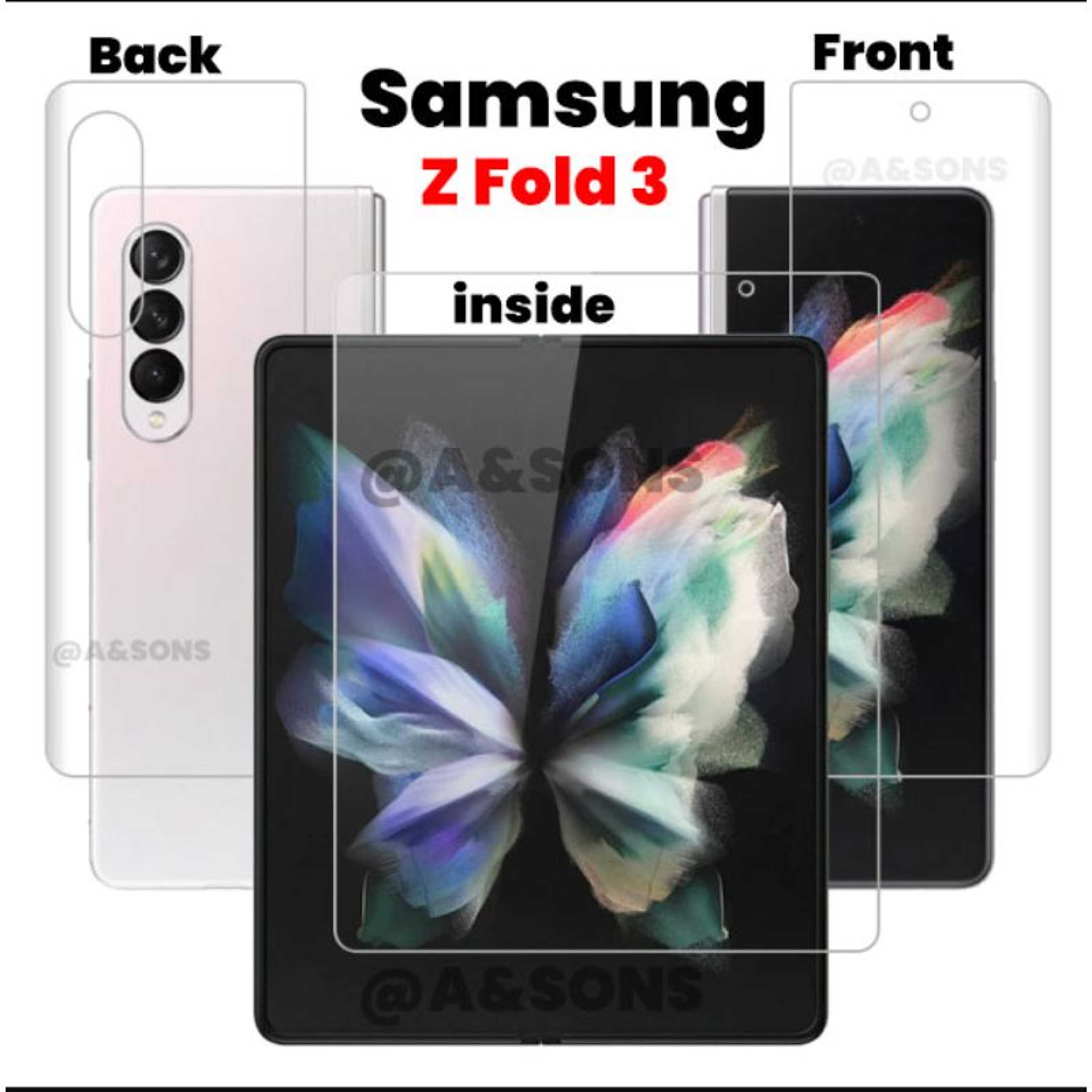 Samsung Galaxy  Z Fold 3 Front and  Back  And Inner Full Screen Hydrogel Film Jelly Protector for Samsung Galaxy Z Fold 3