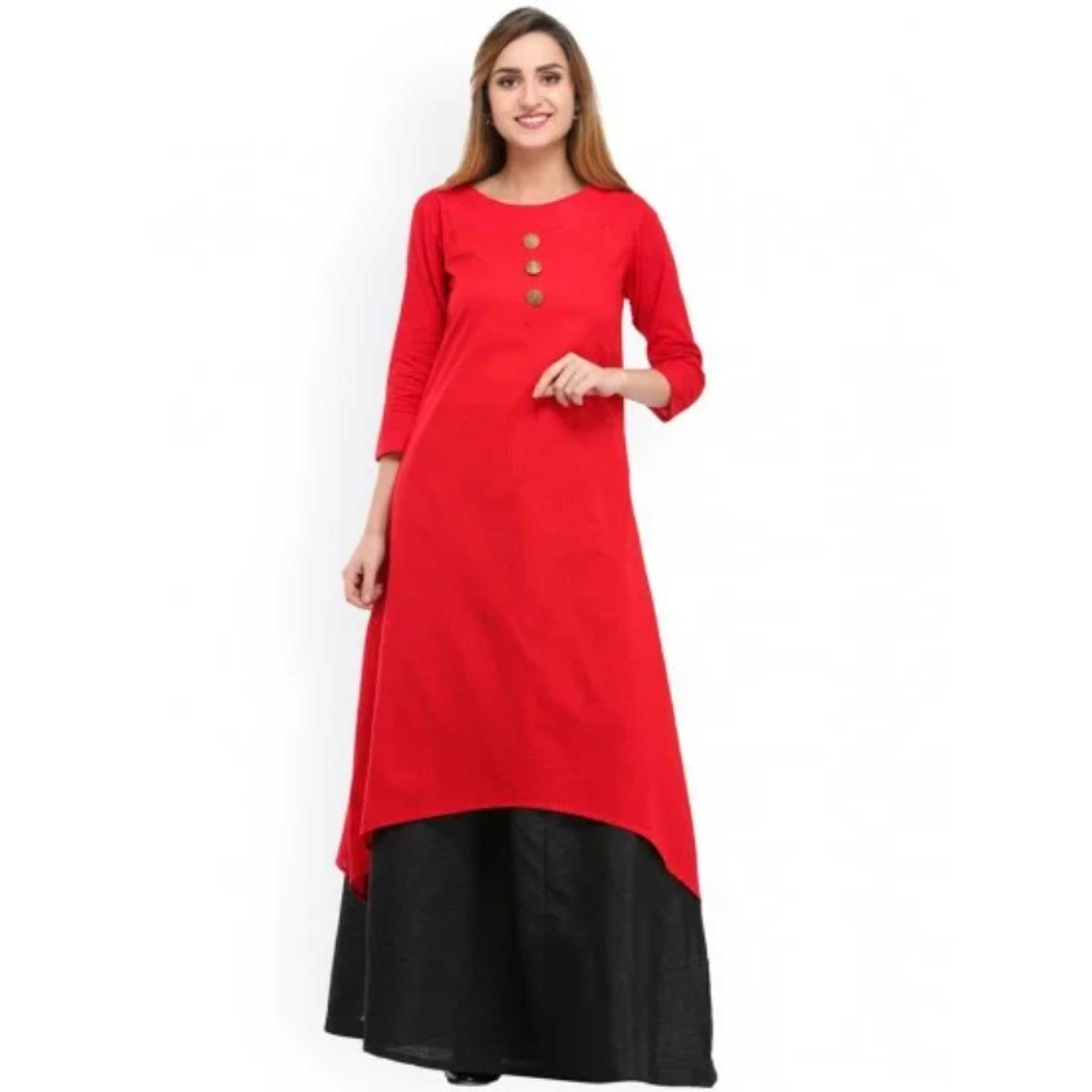 WOMEN'S RED & BLACK SOLID KURTA WITH SKIRT. SM-618