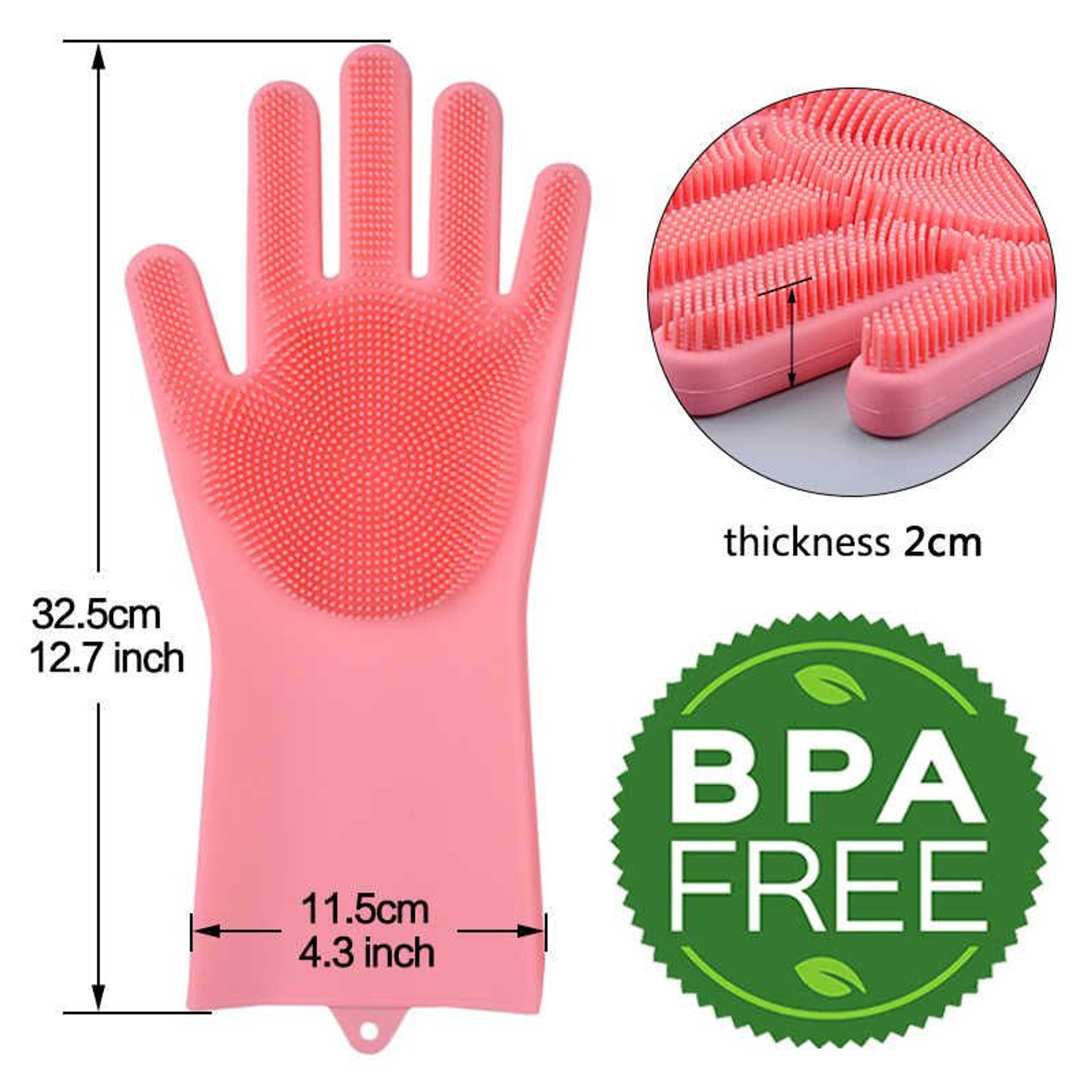 Washing Cleaning Brush Scrubber Gloves 1 Pair Silicone