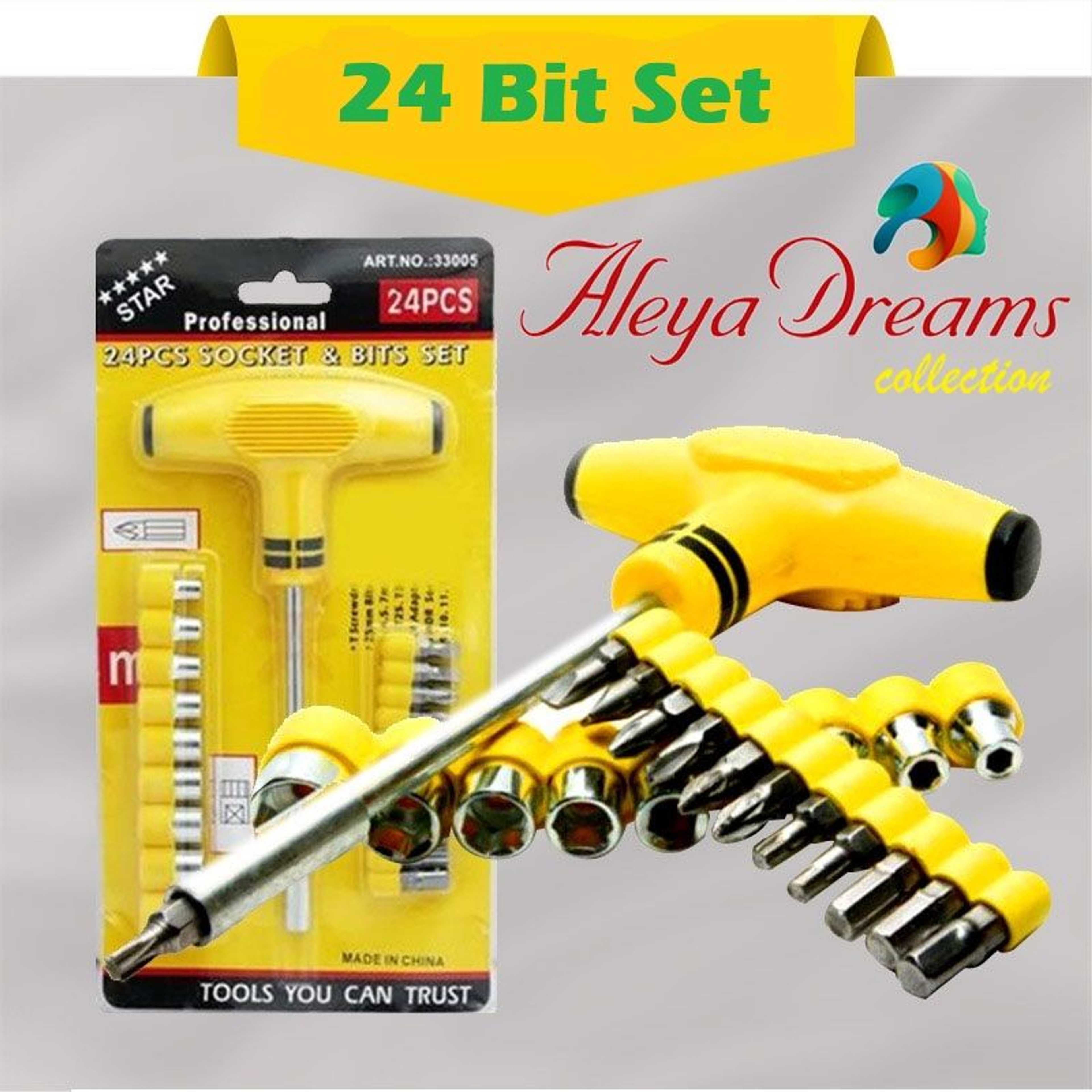 24 Pcs Bits & Socket Screwdriver Tool Set – Stainless Steel by Aleya Dreams Collections