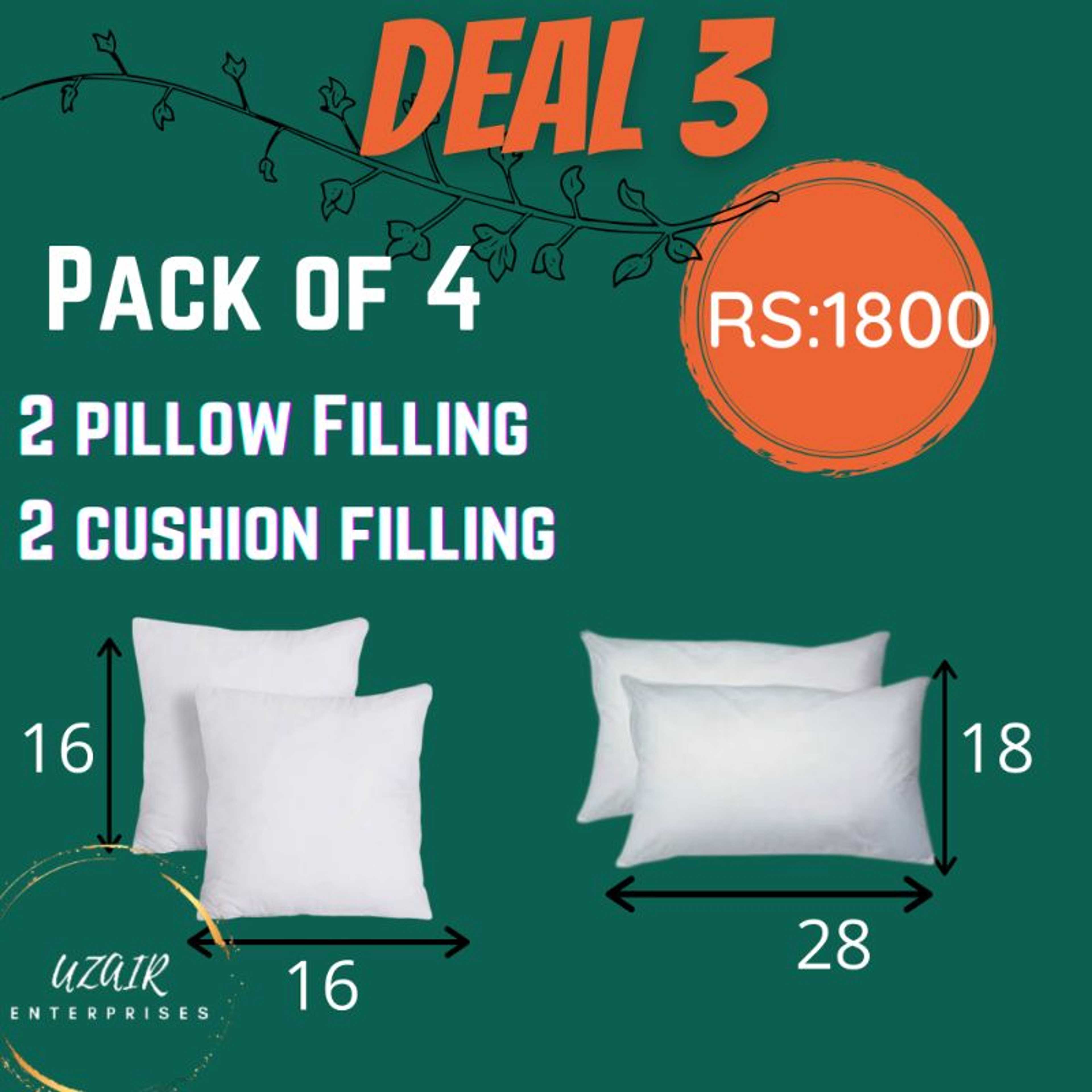 Deal Of Pack Of 4, 2 Pillow Filling(18x28) and 2 Cushion Filling(16x16)