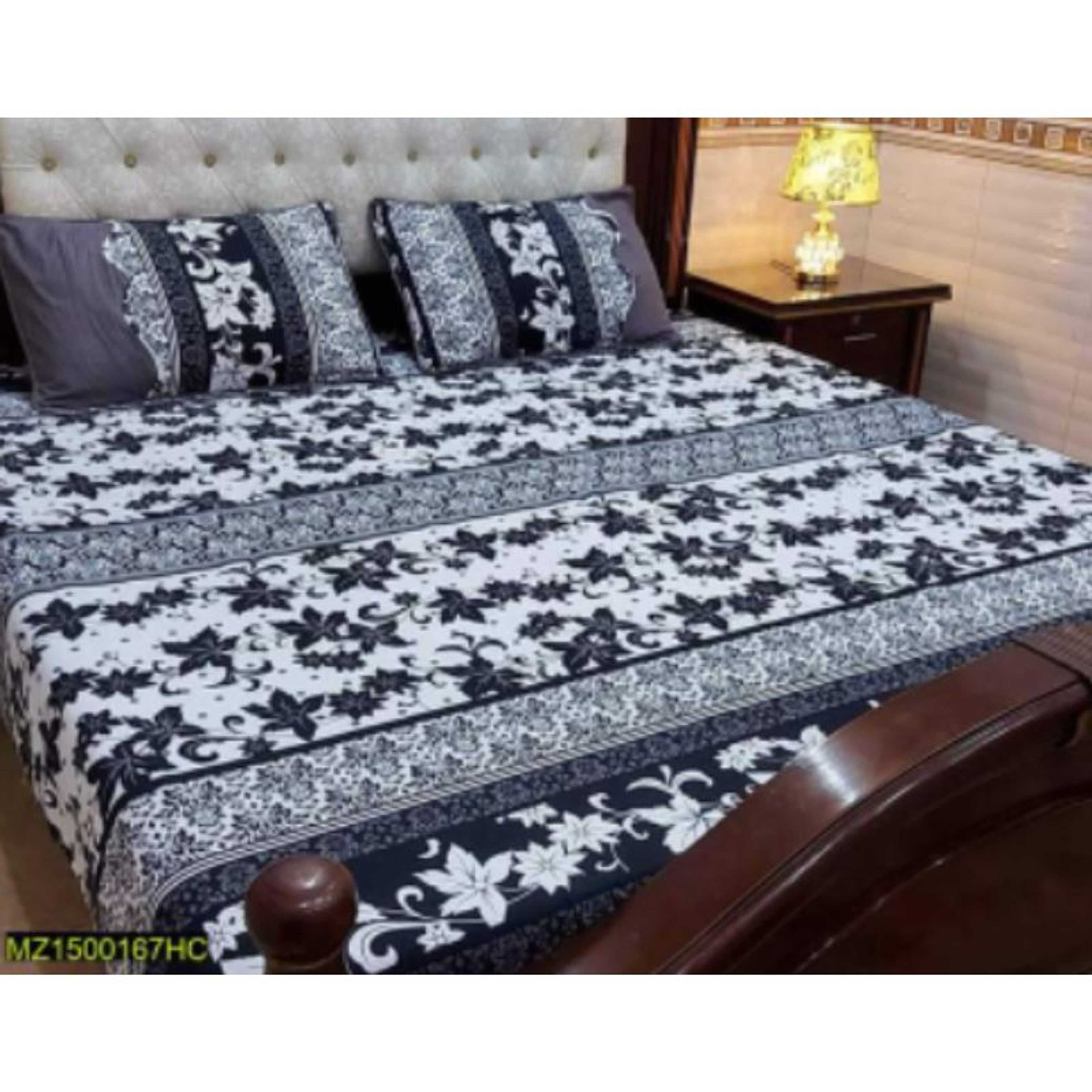 Al Ferash King Size 3 Pcs Printed Bed Sheet Set | Double Bed Size Cotton Bedsheet With 2 Pillow Covers - Product Main Image