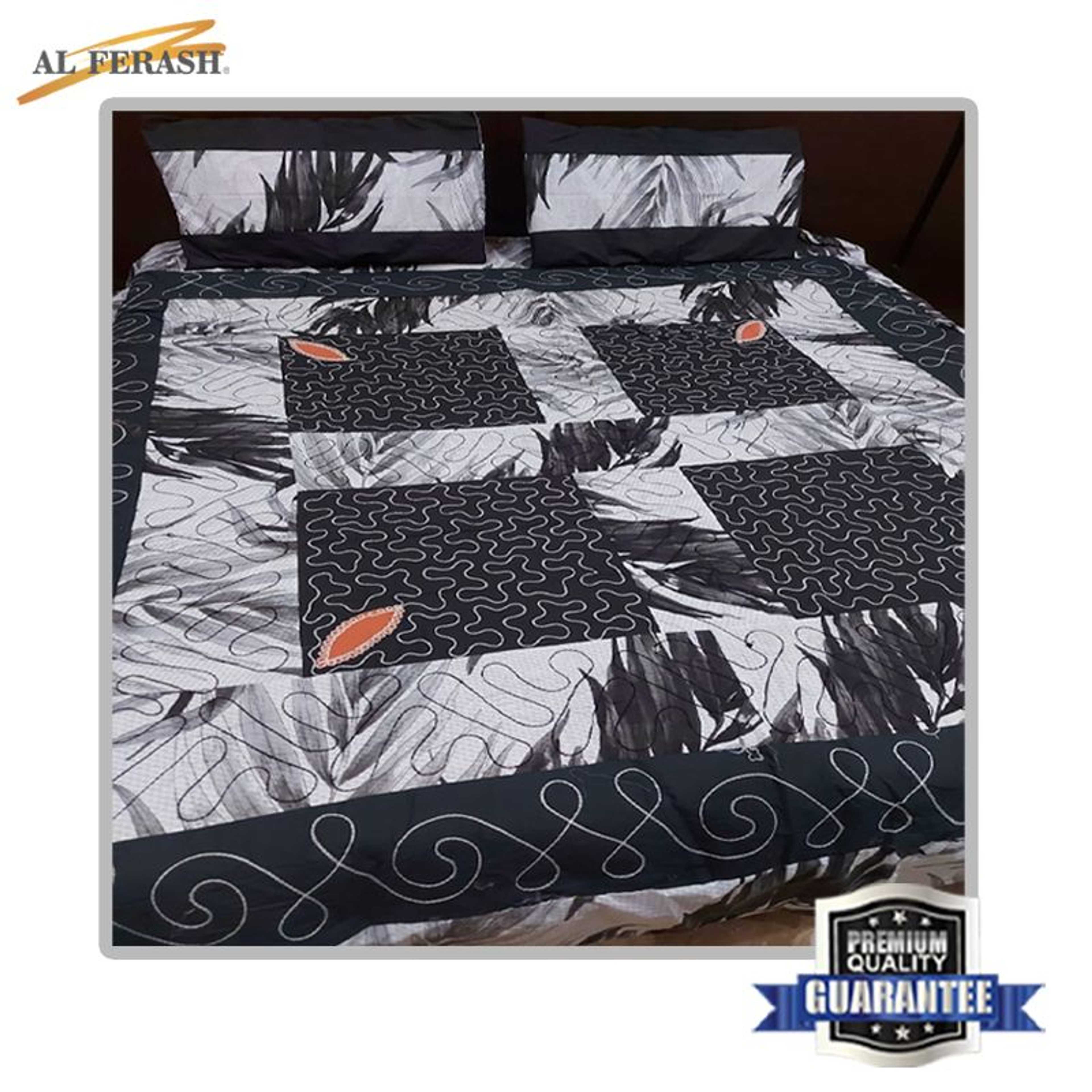 3 Pcs Embroidered King Size Full Foam Bed Sheet Set | Fine Cotton Patchwork Fancy Bedsheet With 2 Pillow Covers - Product Main Image