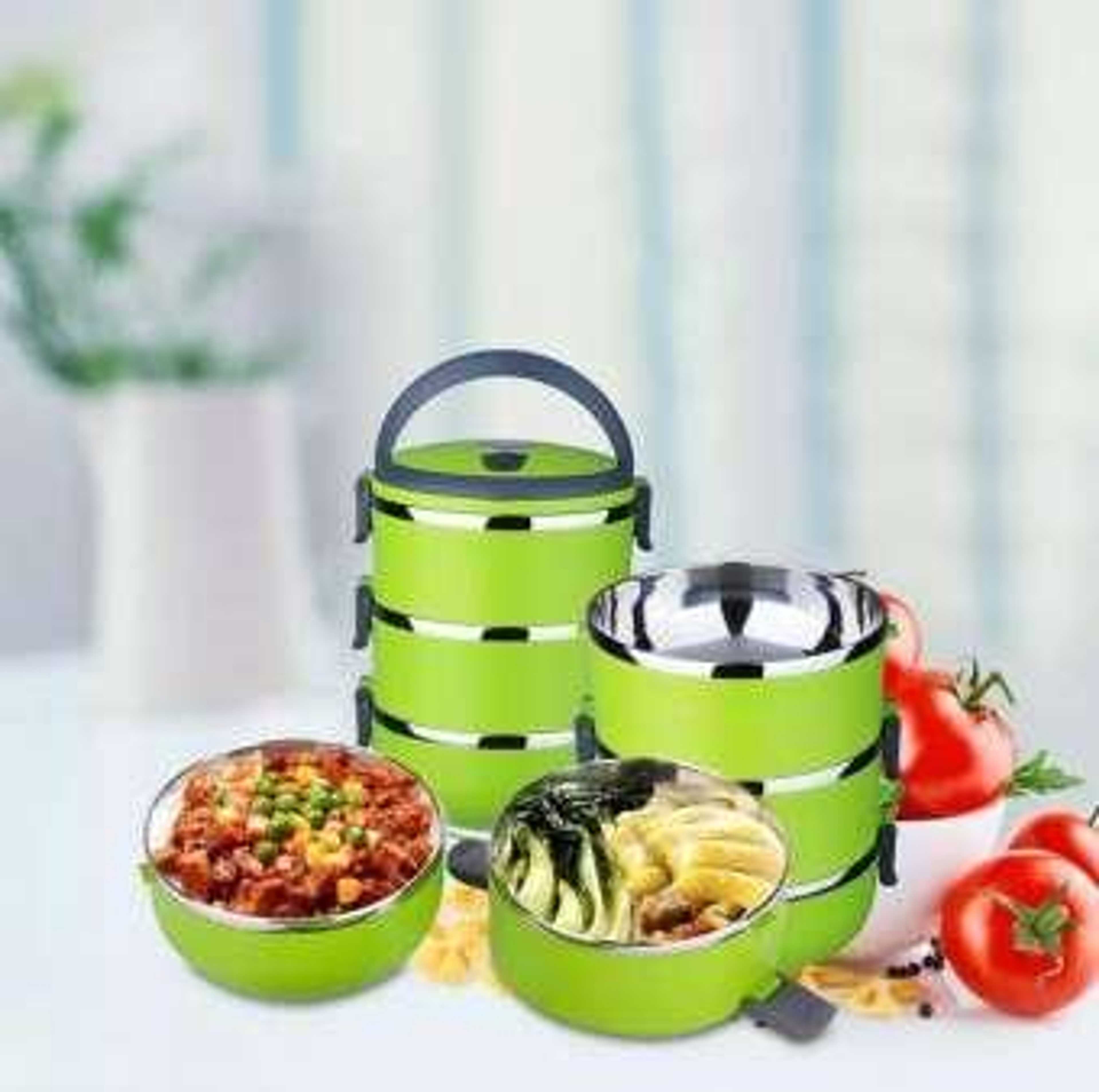 3 Layer Lunch Box Food Carrier Stainless Steel Bowls Keeps Food Hot